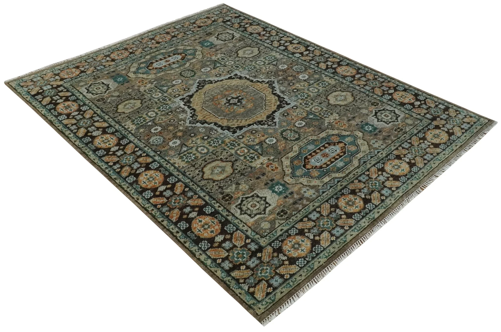 Custom Made Hand Knotted Brown, Black and Silver Traditional Wool Rug - Image 9