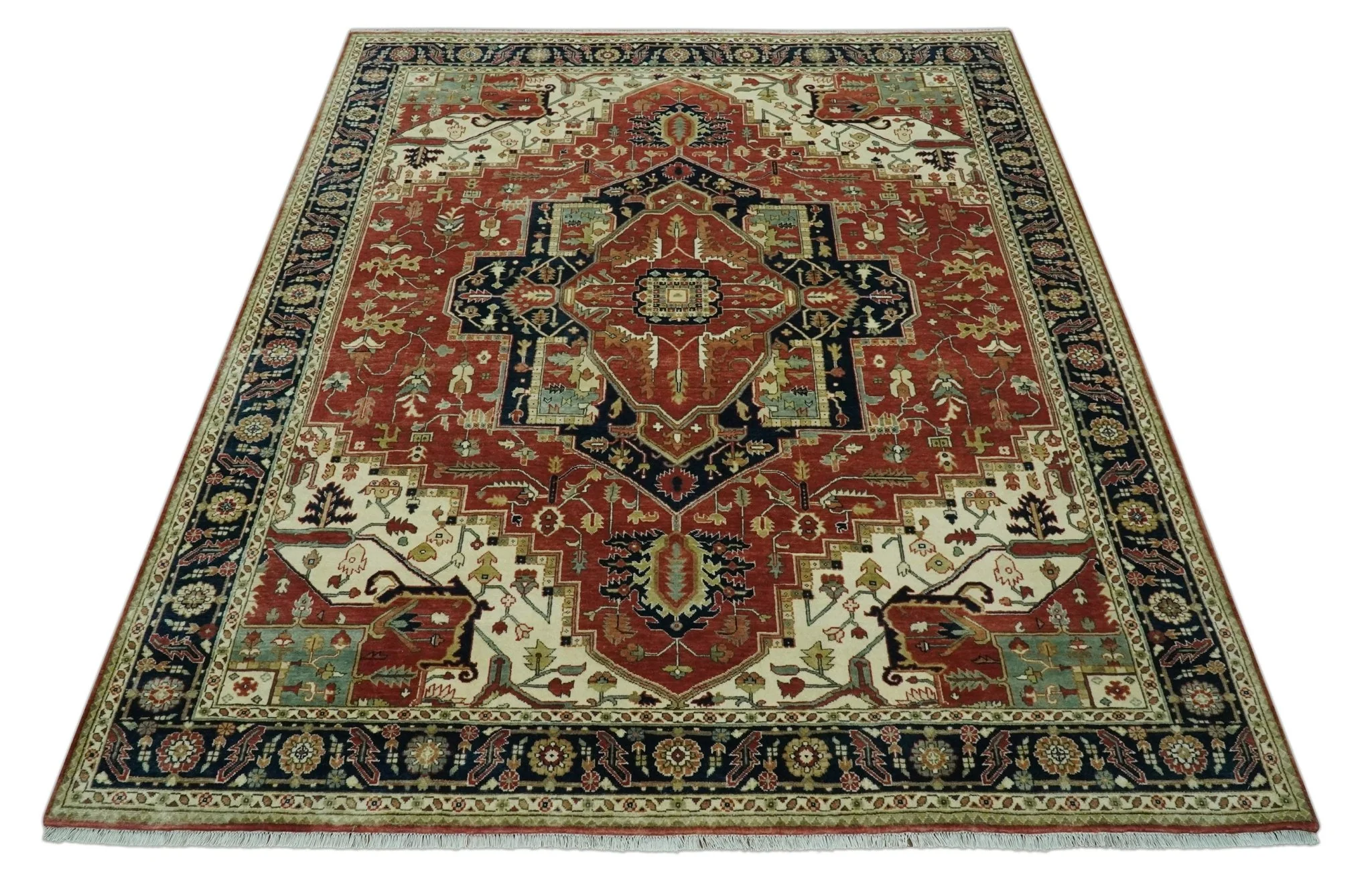 Premium Fine Hand knotted 8x10 Brown, Blue and Ivory Traditional wool Area Rug - Image 10