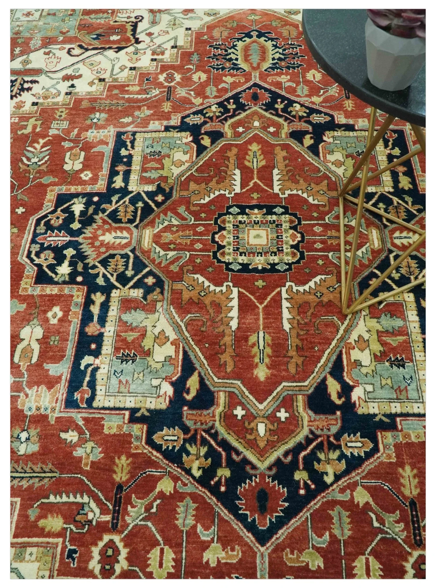 Premium Fine Hand knotted 8x10 Brown, Blue and Ivory Traditional wool Area Rug - Image 2