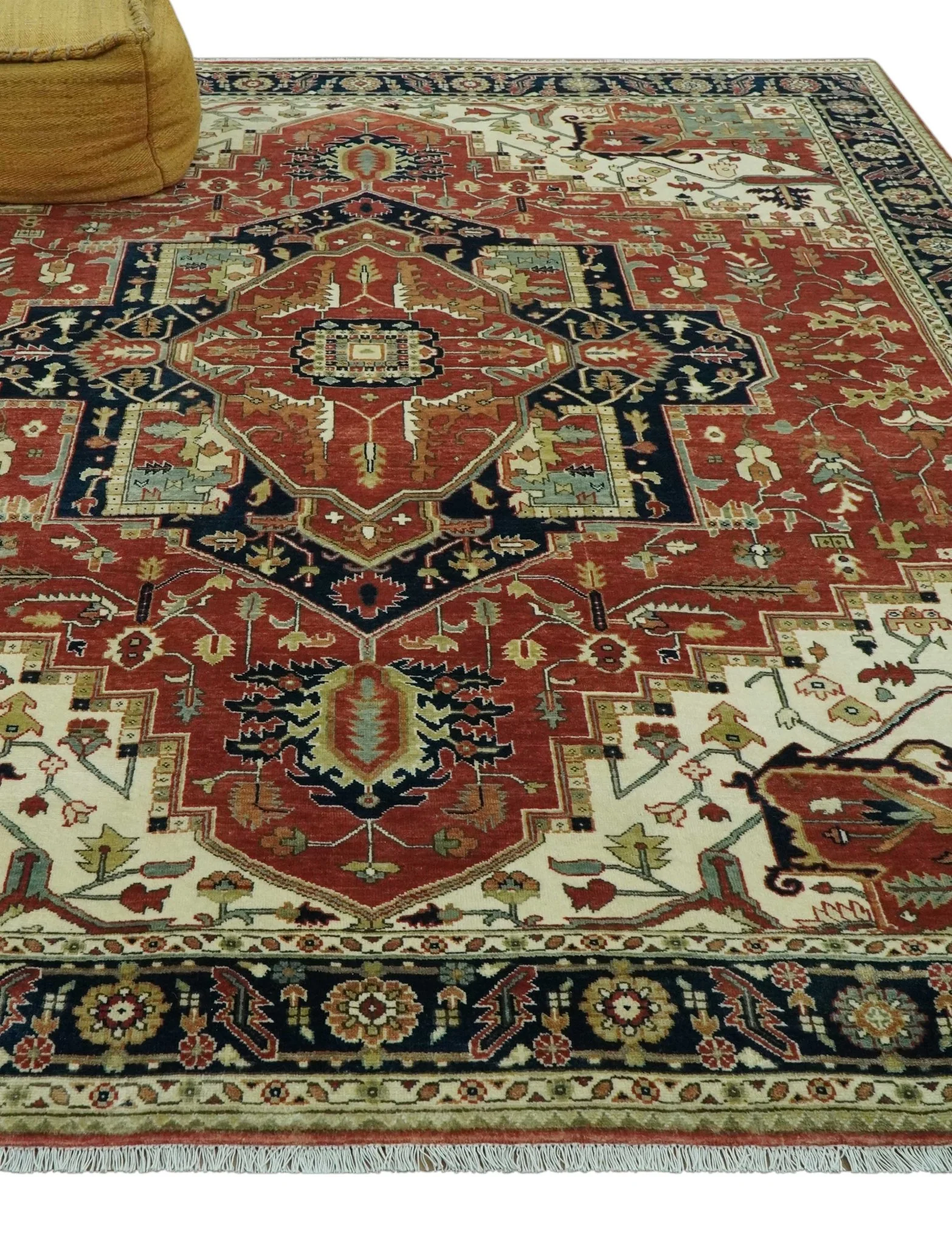 Premium Fine Hand knotted 8x10 Brown, Blue and Ivory Traditional wool Area Rug - Image 3