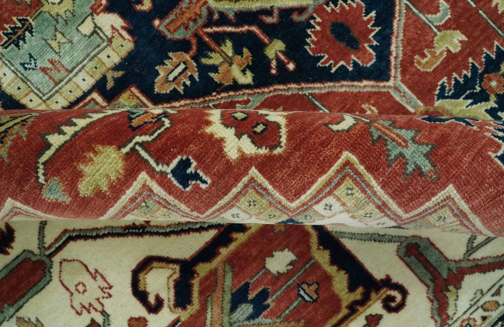 Premium Fine Hand knotted 8x10 Brown, Blue and Ivory Traditional wool Area Rug - Image 6