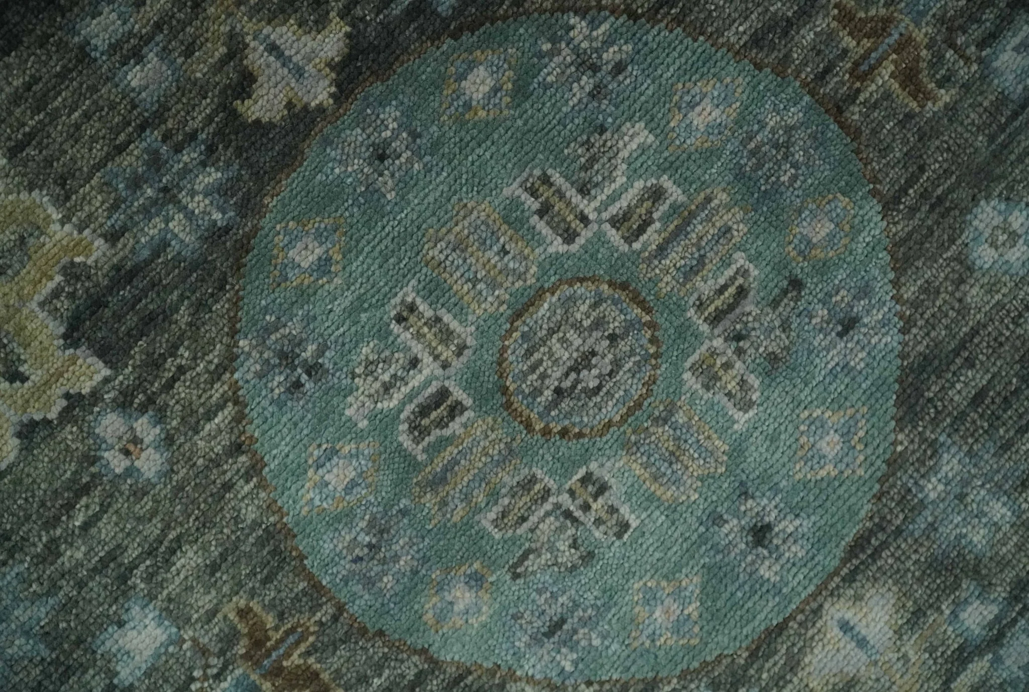 Hand Knotted Charcoal, and Aqua Oriental Khotan Multi Size Traditional Wool Area Rug - Image 4