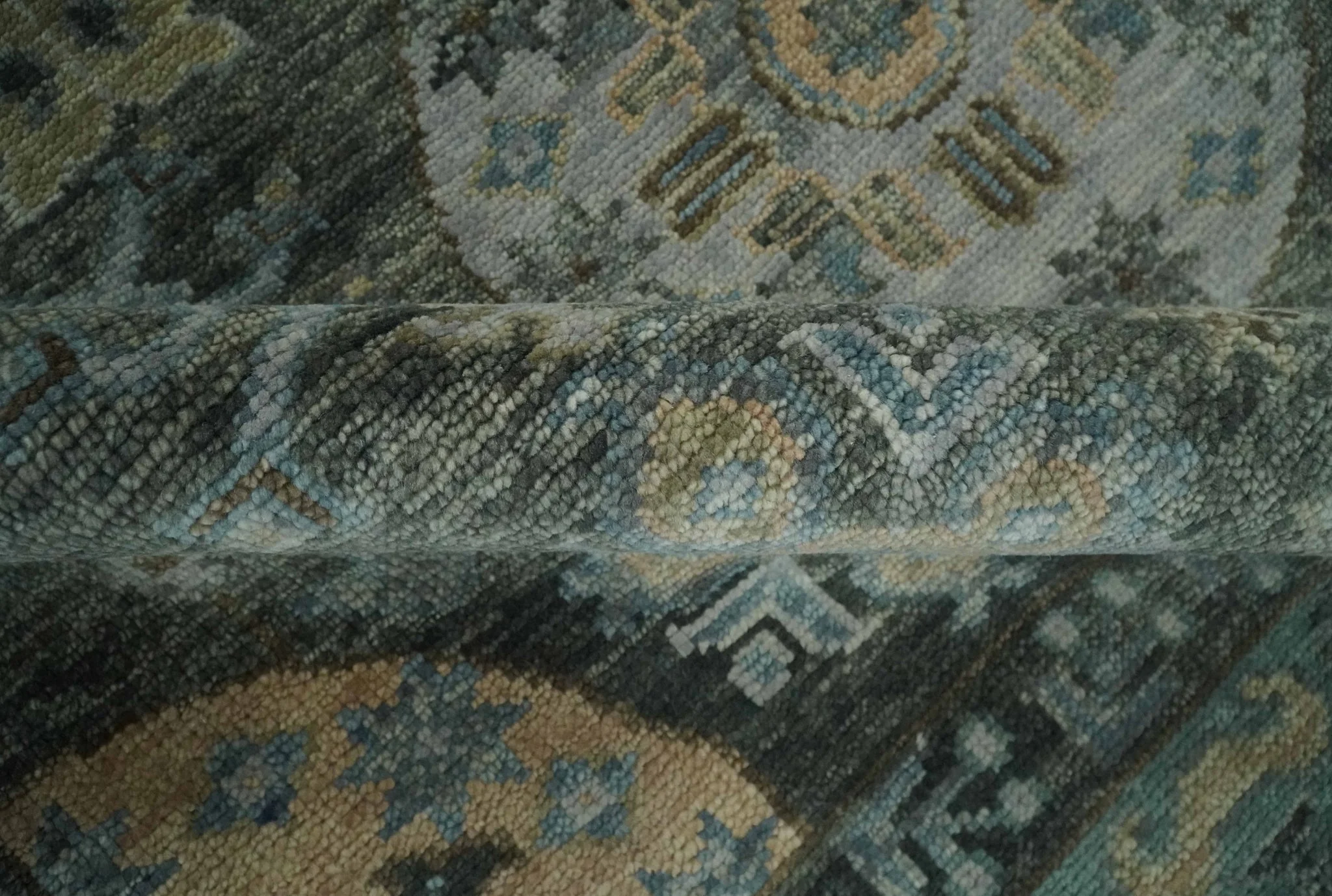 Hand Knotted Charcoal, and Aqua Oriental Khotan Multi Size Traditional Wool Area Rug - Image 8