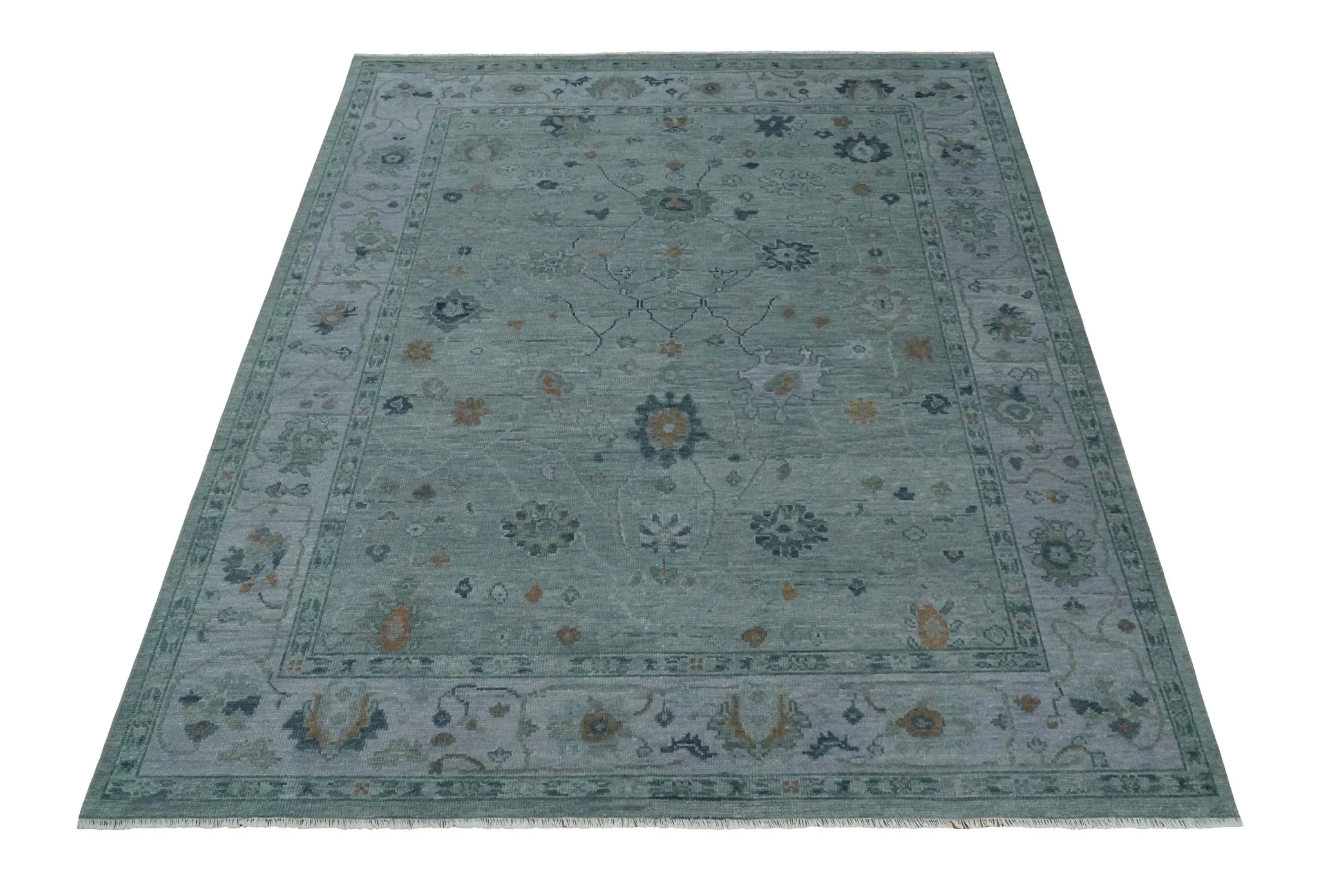 Antique Hand Knotted Charcoal and Gray Traditional Oushak wool Area Rug - Image 10