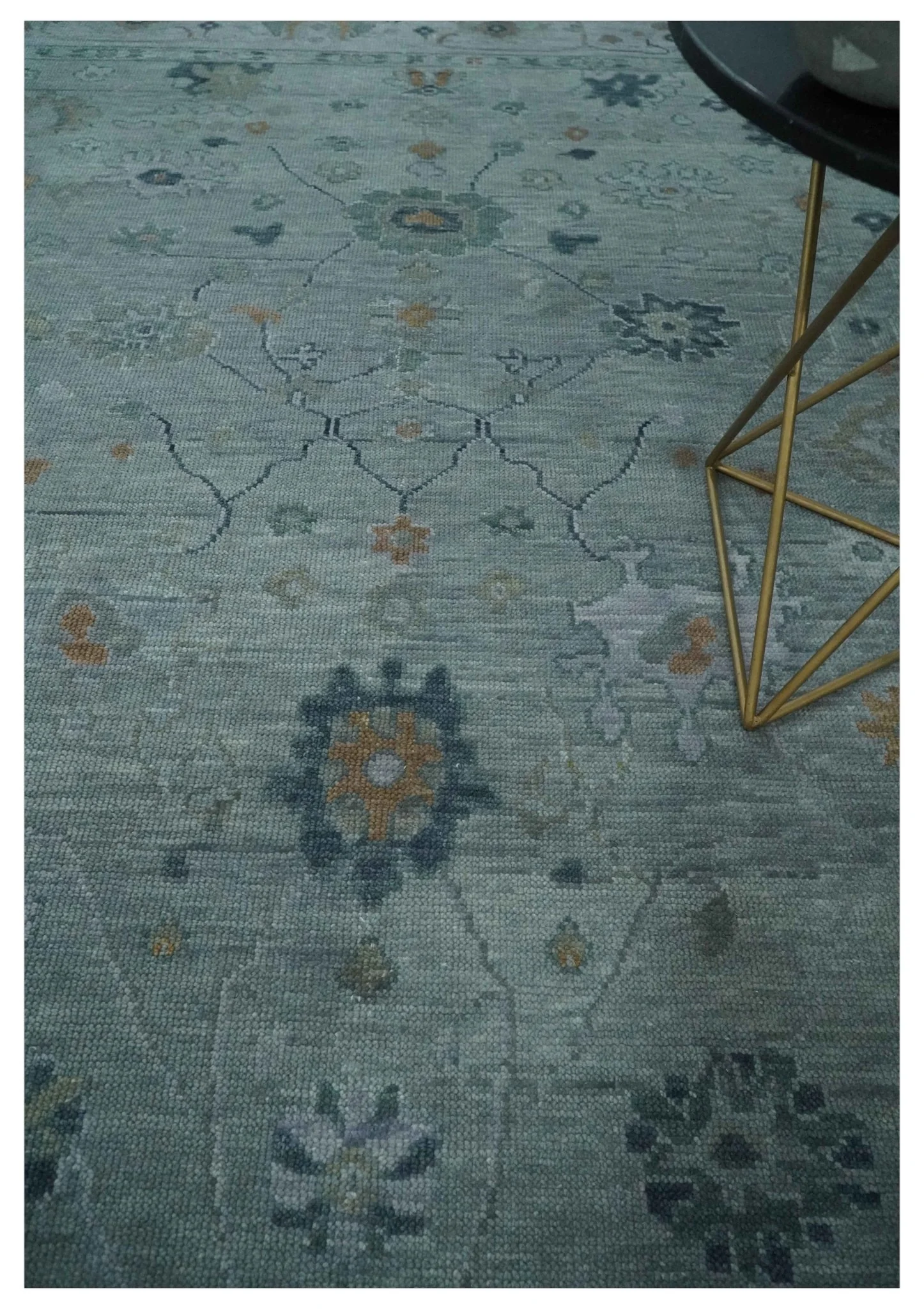 Antique Hand Knotted Charcoal and Gray Traditional Oushak wool Area Rug - Image 2