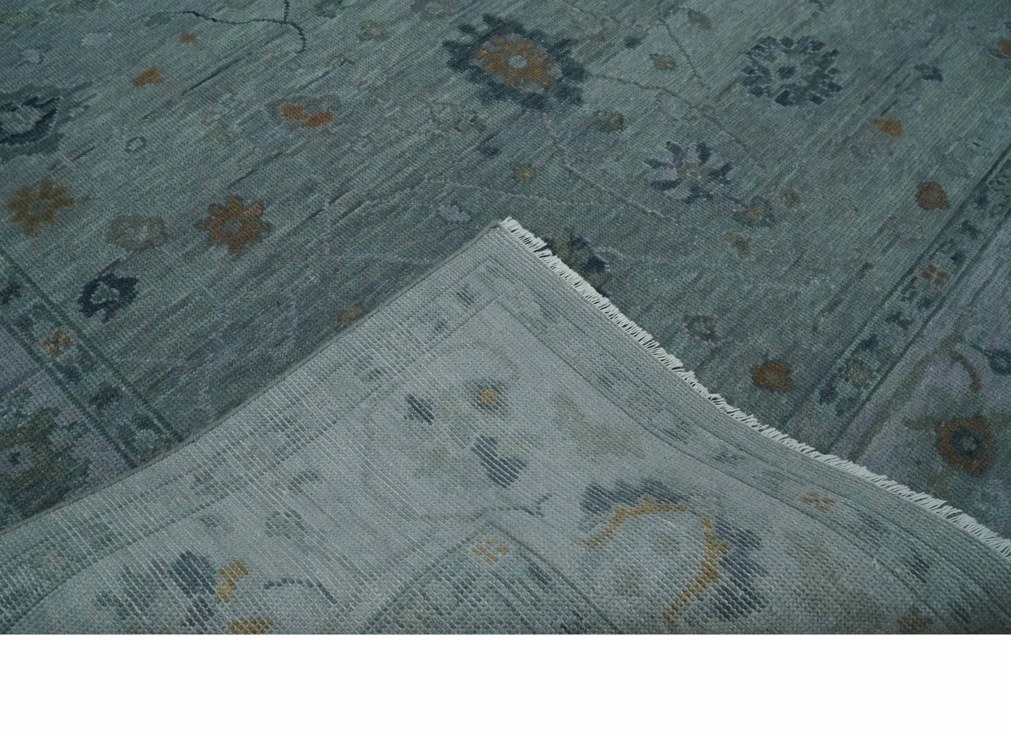 Antique Hand Knotted Charcoal and Gray Traditional Oushak wool Area Rug - Image 7