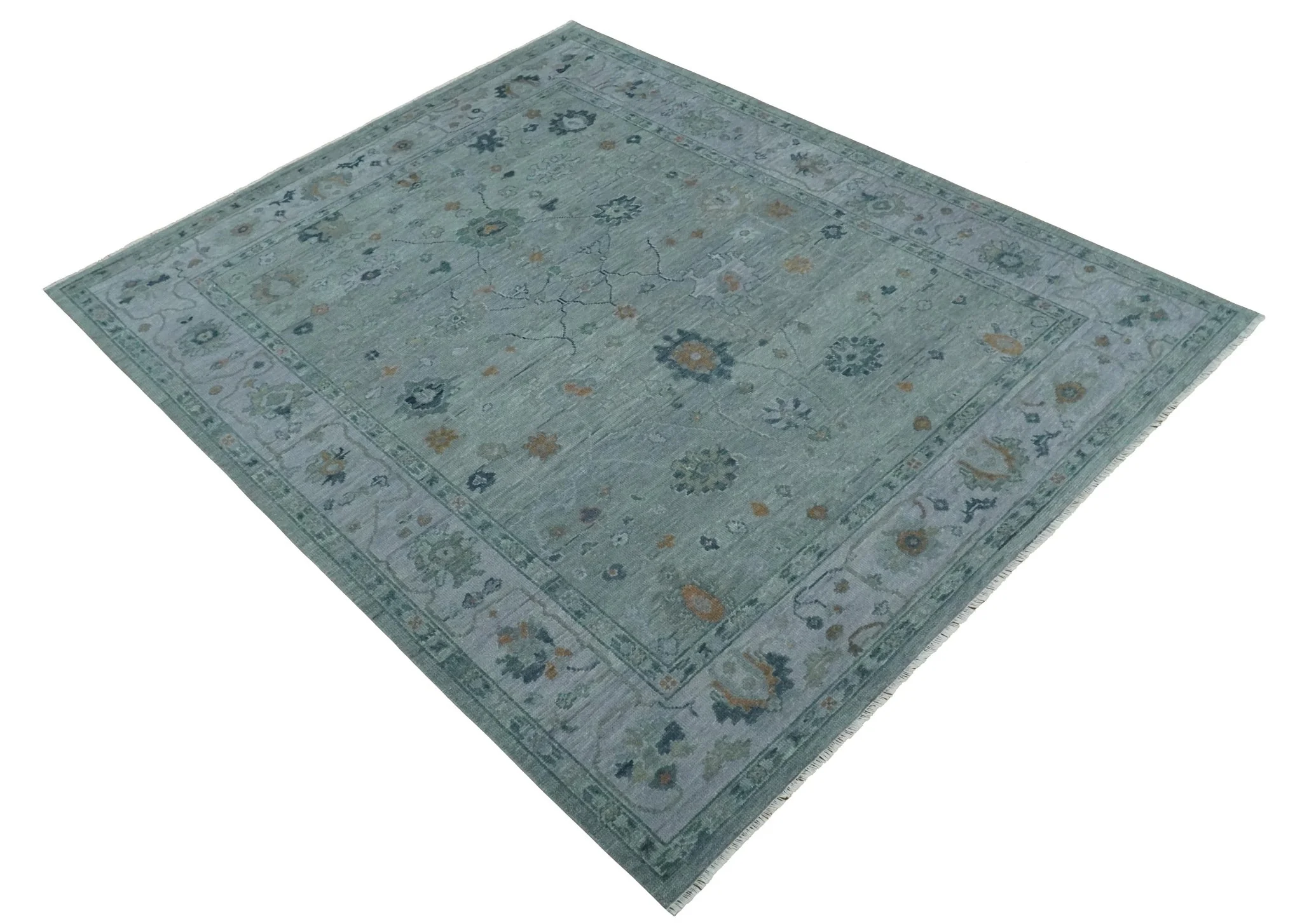 Antique Hand Knotted Charcoal and Gray Traditional Oushak wool Area Rug - Image 9