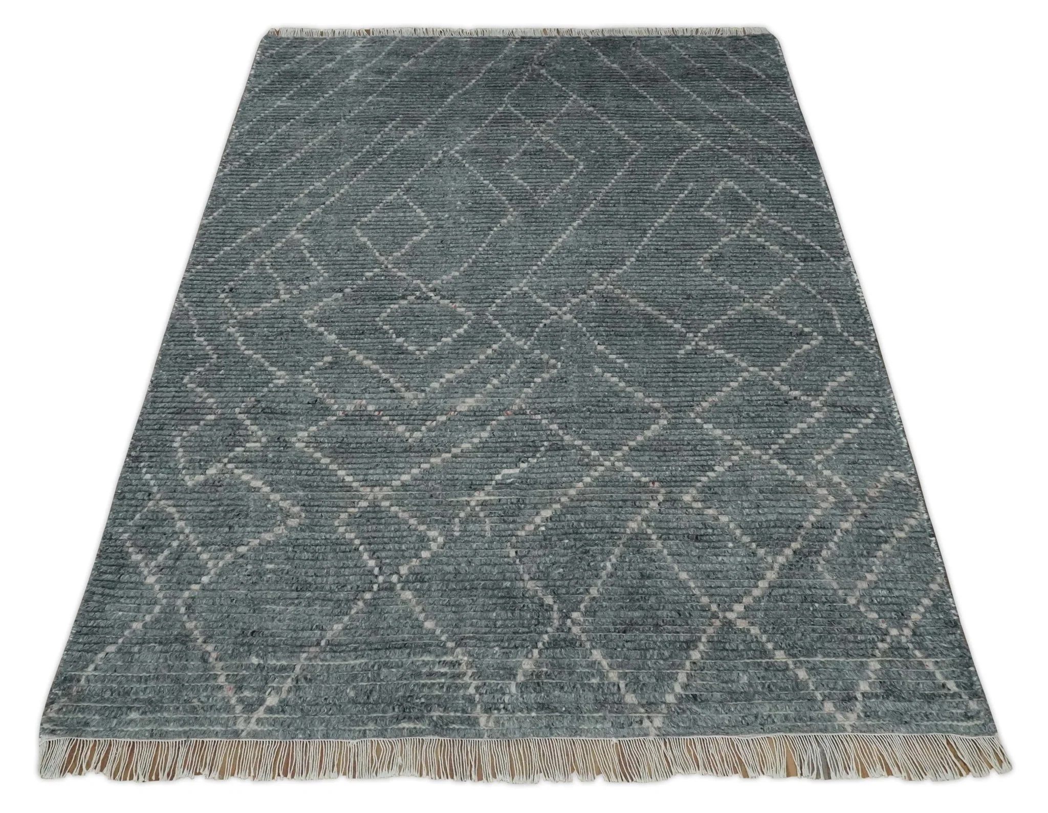 Custom Made Hand Knotted Charcoal and Ivory Moroccan Trellis Rug - Image 10