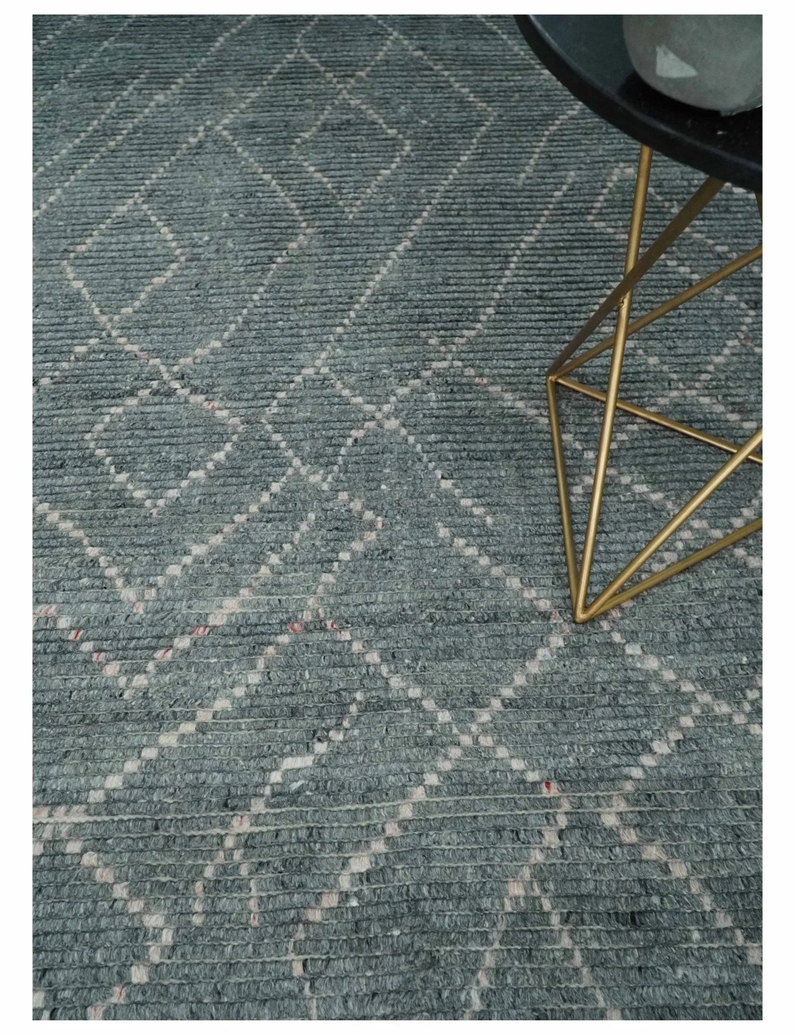 Custom Made Hand Knotted Charcoal and Ivory Moroccan Trellis Rug - Image 2