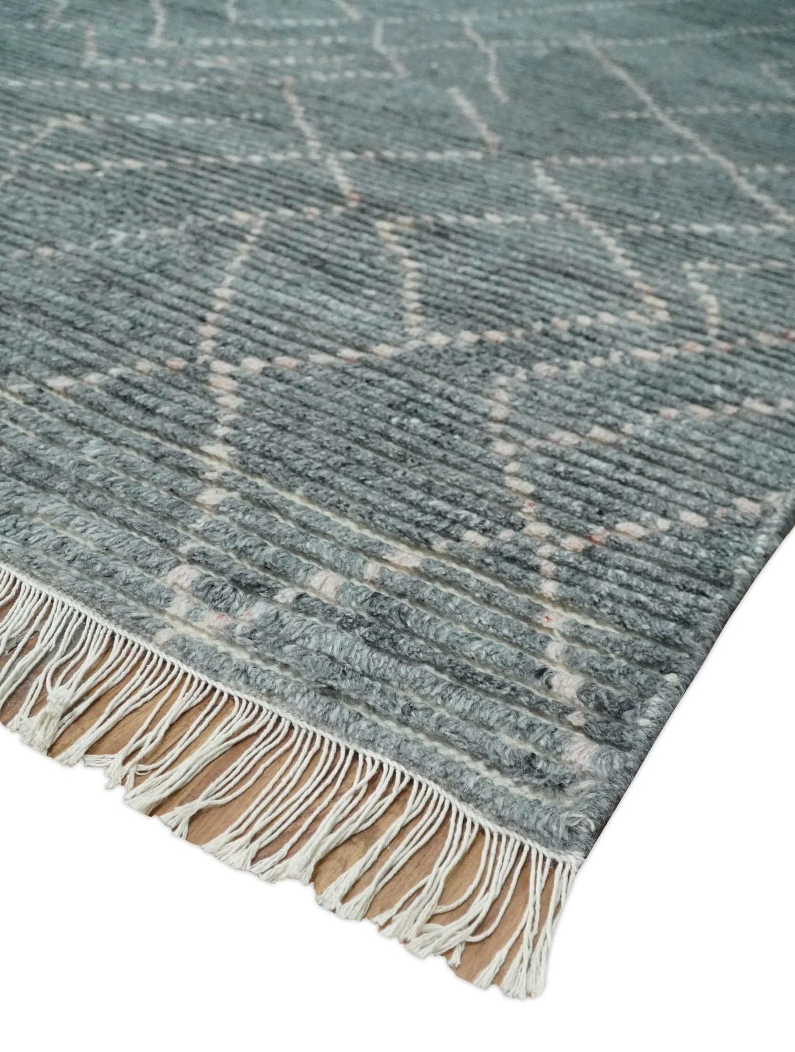 Custom Made Hand Knotted Charcoal and Ivory Moroccan Trellis Rug - Image 5