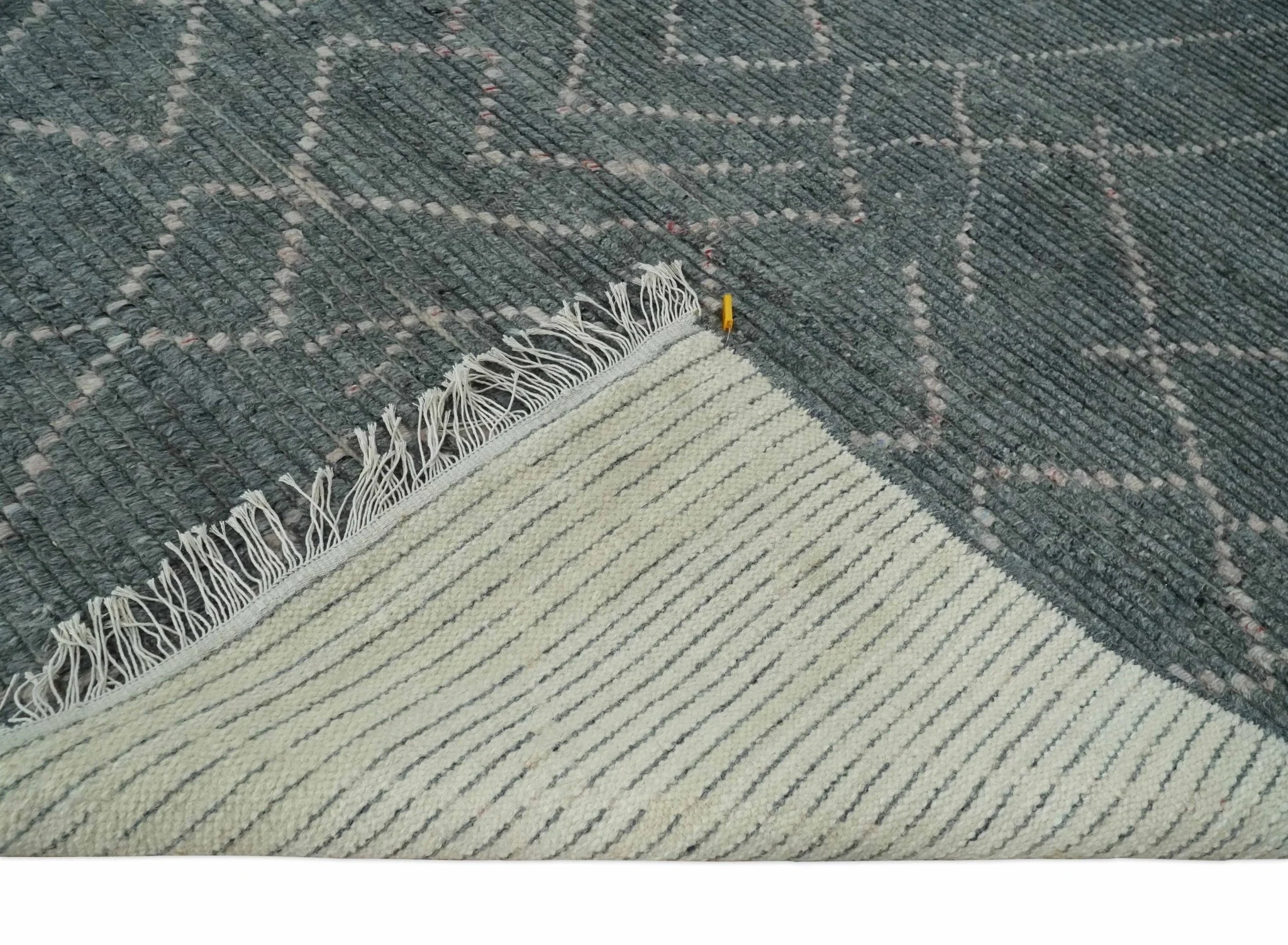 Custom Made Hand Knotted Charcoal and Ivory Moroccan Trellis Rug - Image 8