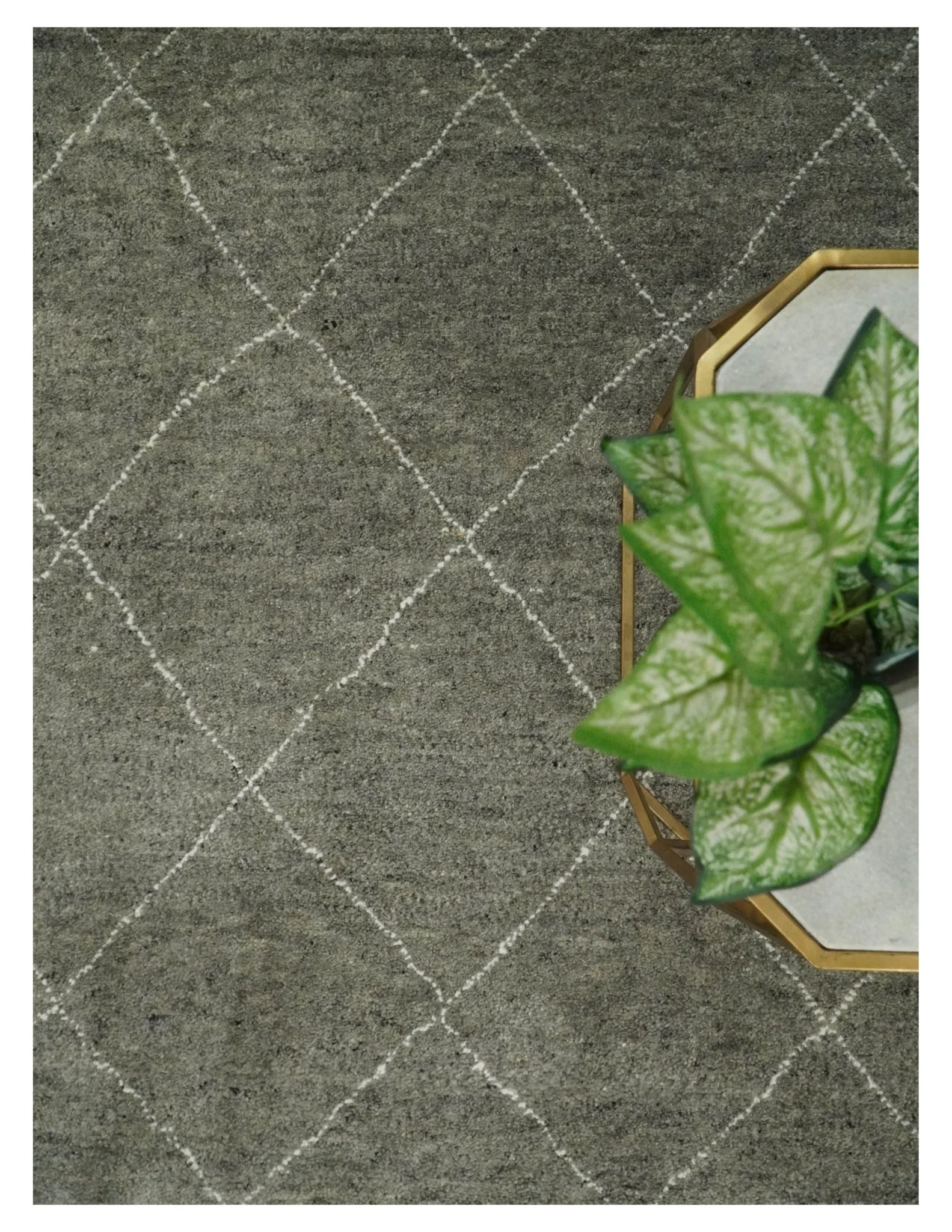 Hand Knotted Charcoal and White 9x12 Trellis Moroccan Rug Made with Fine Wool | TRDCP651912 - Image 10
