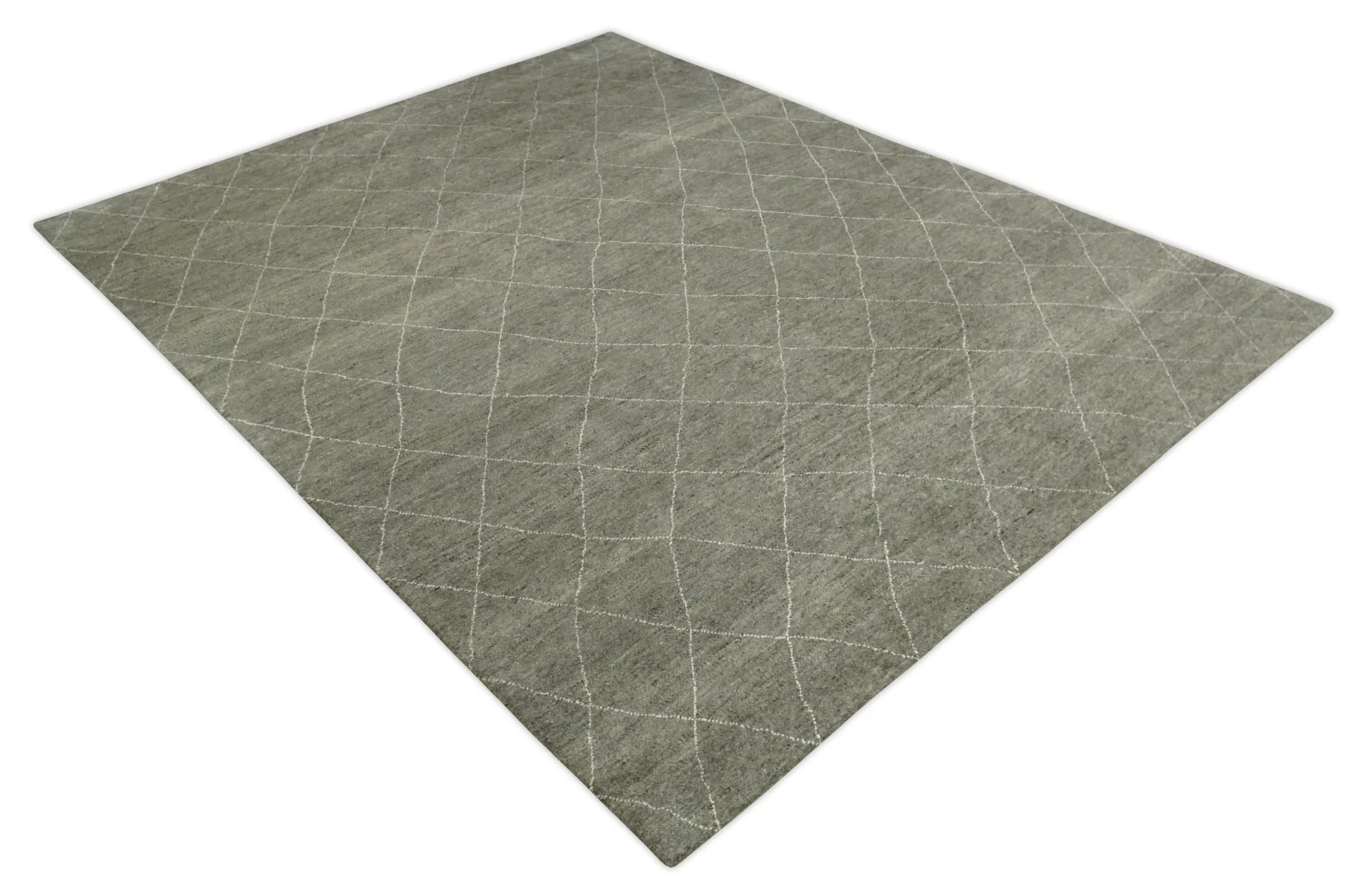 Hand Knotted Charcoal and White 9x12 Trellis Moroccan Rug Made with Fine Wool | TRDCP651912 - Image 11