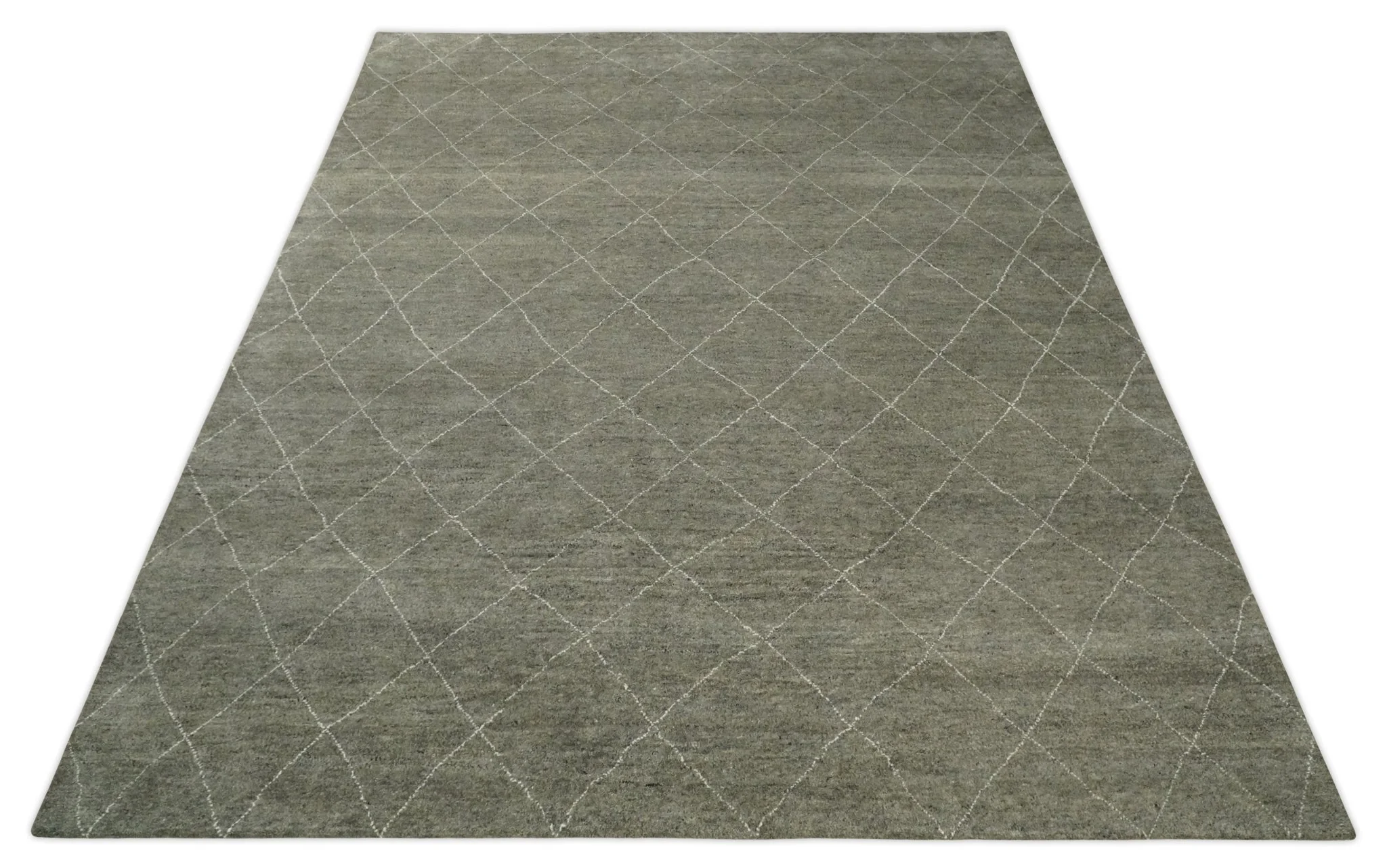 Hand Knotted Charcoal and White 9x12 Trellis Moroccan Rug Made with Fine Wool | TRDCP651912 - Image 12