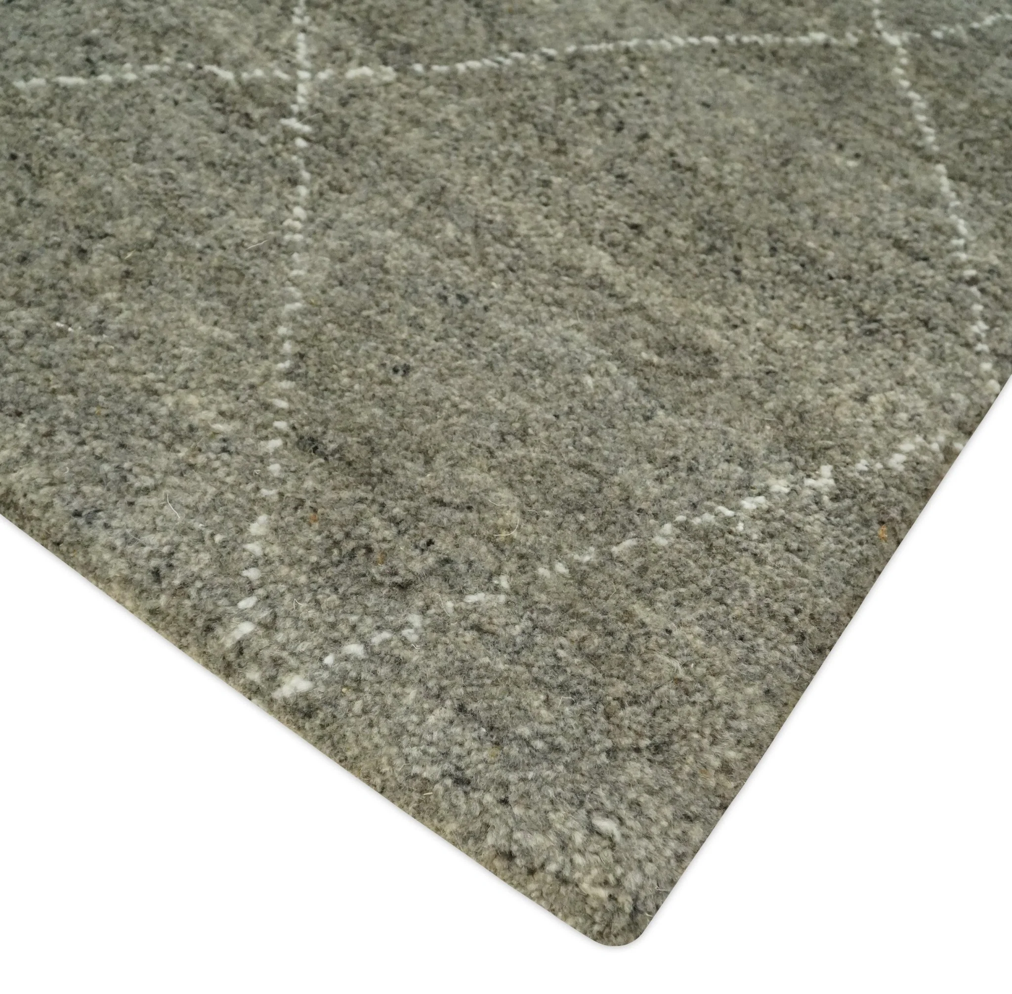 Hand Knotted Charcoal and White 9x12 Trellis Moroccan Rug Made with Fine Wool | TRDCP651912 - Image 5