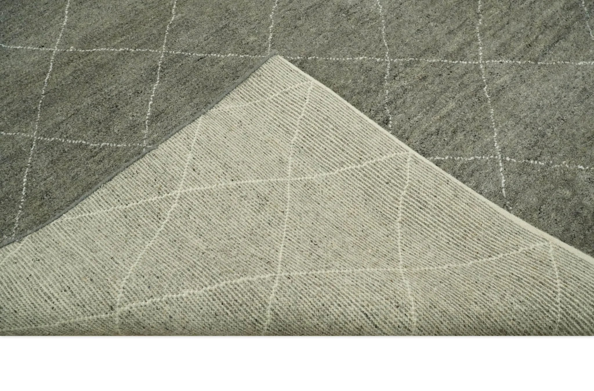 Hand Knotted Charcoal and White 9x12 Trellis Moroccan Rug Made with Fine Wool | TRDCP651912 - Image 6