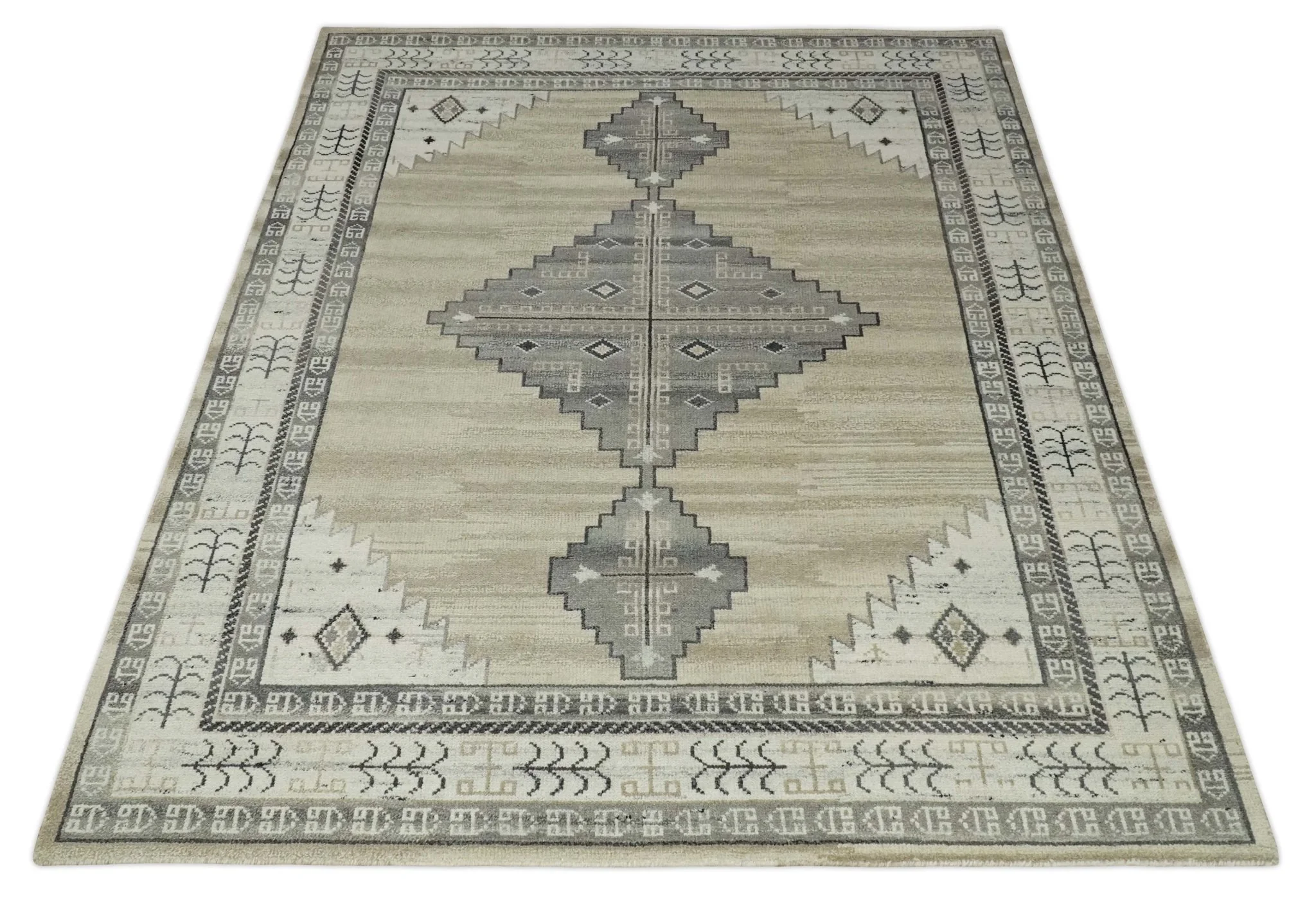 All Natural Wool Hand Knotted Gray , Beige and Ivory Traditional Heriz Serapi Multi Size wool Area Rug, Kids, Living Room and Bedroom Rug - Image 10