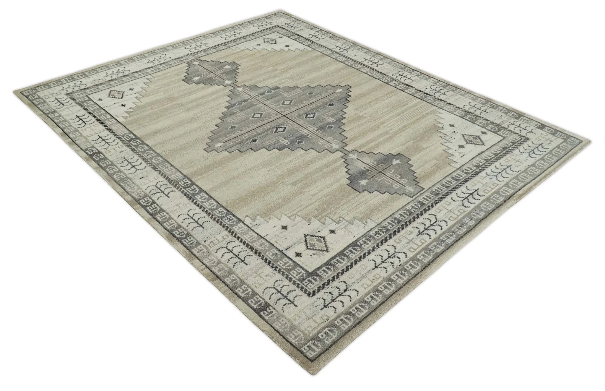 All Natural Wool Hand Knotted Gray , Beige and Ivory Traditional Heriz Serapi Multi Size wool Area Rug, Kids, Living Room and Bedroom Rug - Image 9