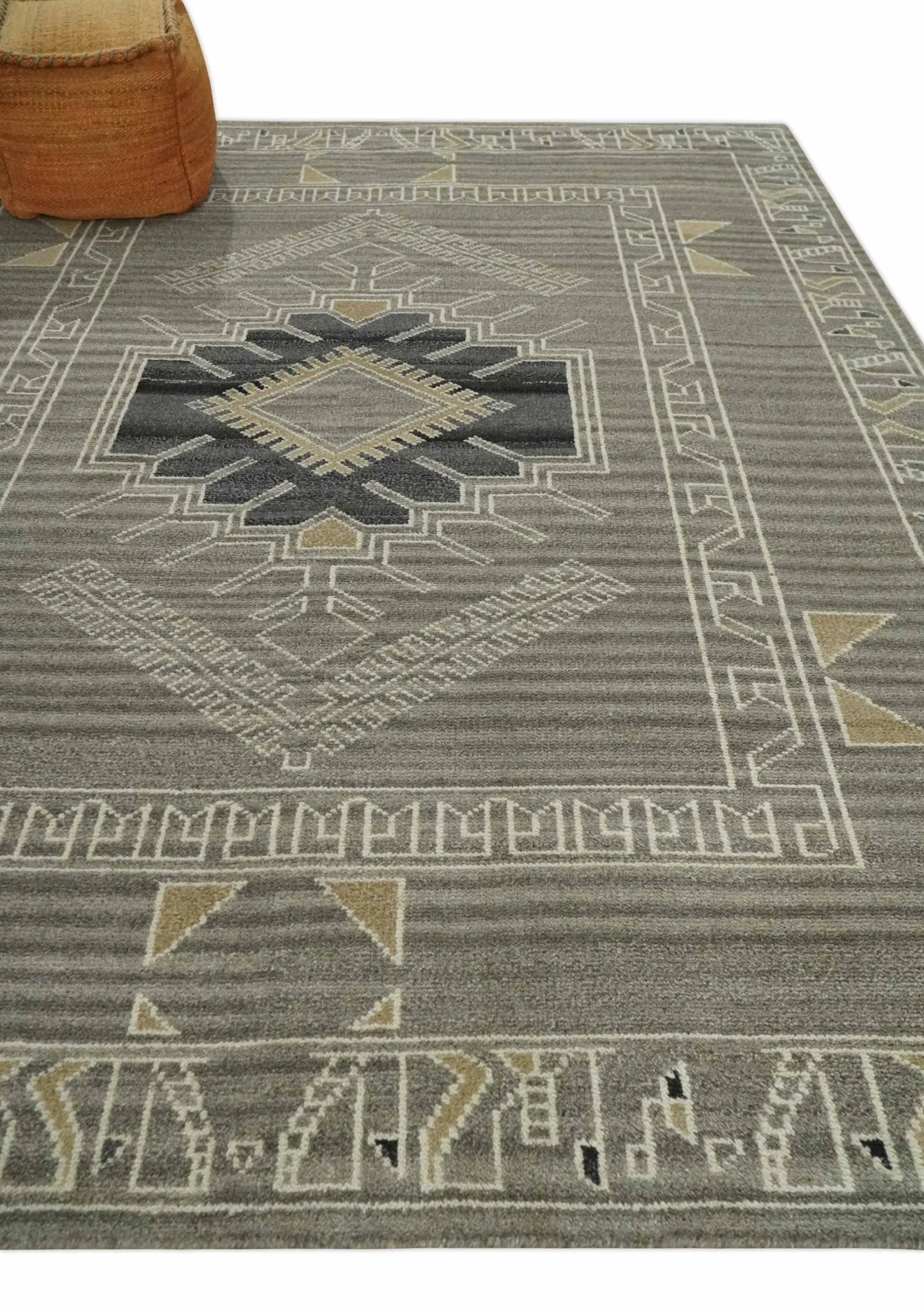 Hand Knotted Charcoal, Ivory and Beige Traditional Heriz Serapi Multi Size Wool Area Rug, Kids, Living Room and Bedroom Rug - Image 3