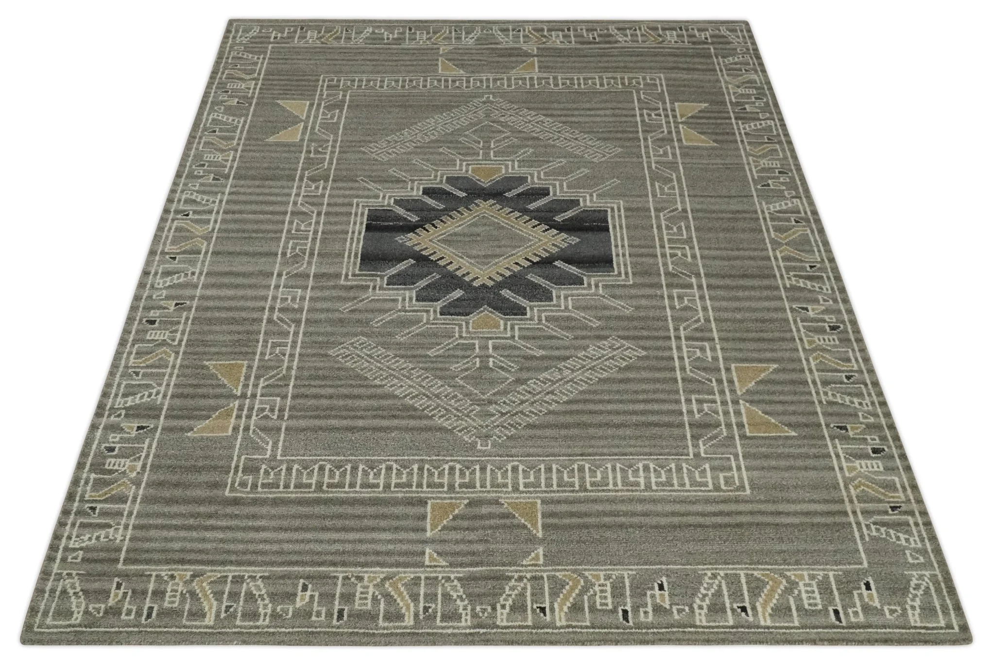 Hand Knotted Charcoal, Ivory and Beige Traditional Heriz Serapi Multi Size Wool Area Rug, Kids, Living Room and Bedroom Rug - Image 6