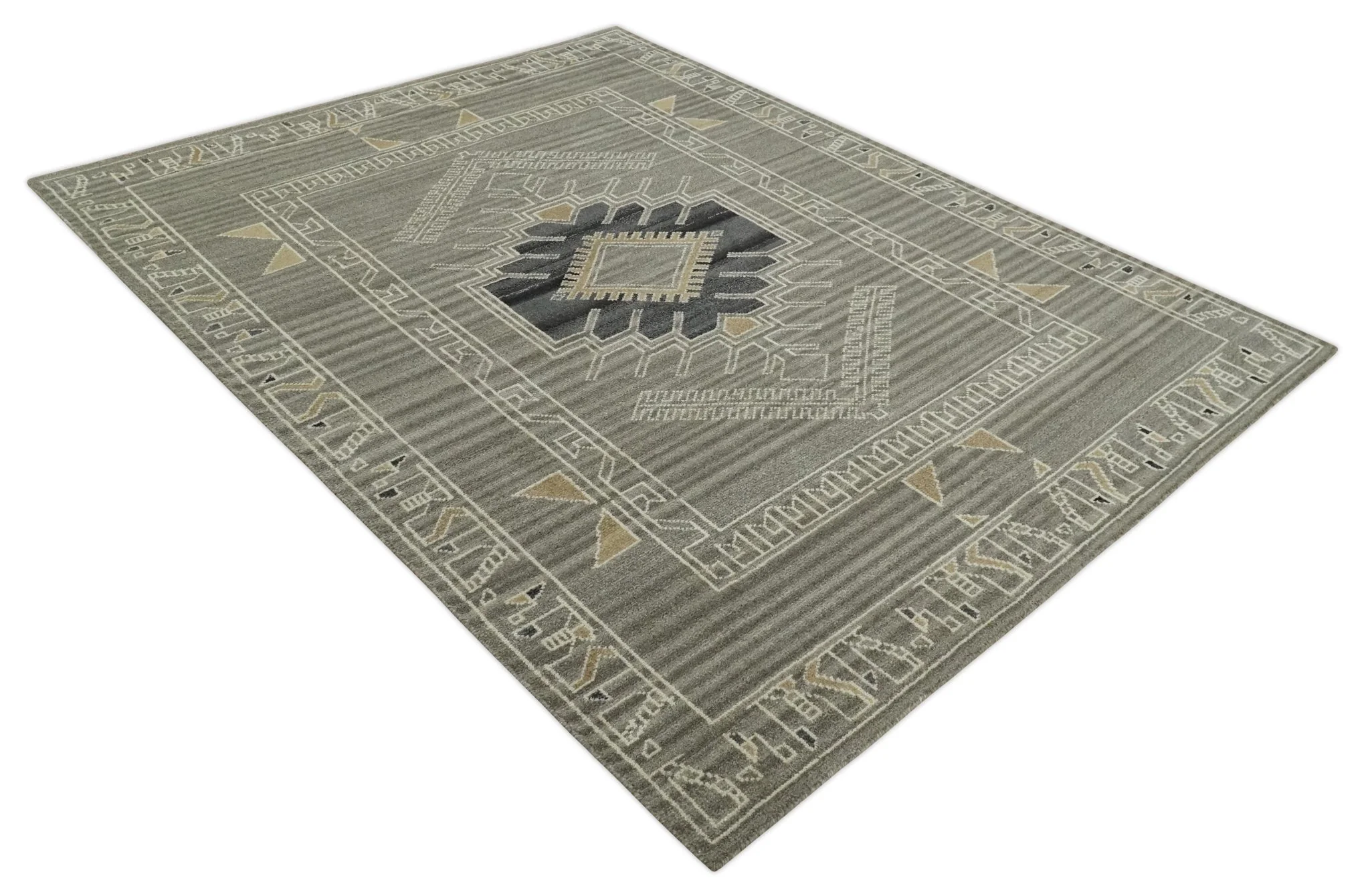 Hand Knotted Charcoal, Ivory and Beige Traditional Heriz Serapi Multi Size Wool Area Rug, Kids, Living Room and Bedroom Rug - Image 9