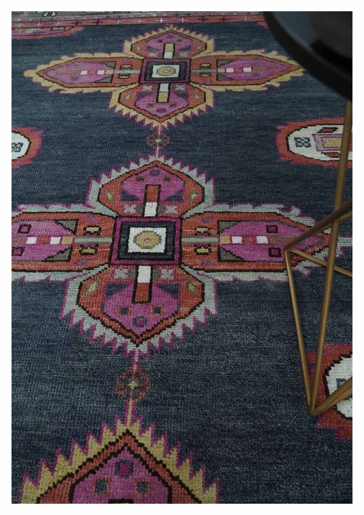 8.3x9.10 Hand Knotted Charcoal, Silver and Pink Traditional Heriz Wool Area Rug - Image 2