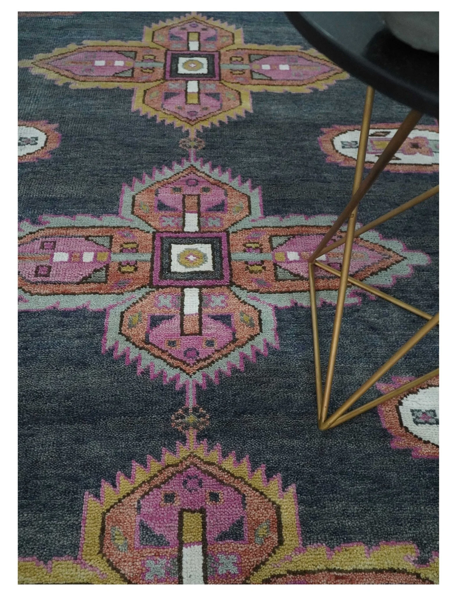 8x10 Hand Knotted Charcoal, Silver and Pink Traditional Wool Area Rug - Image 2