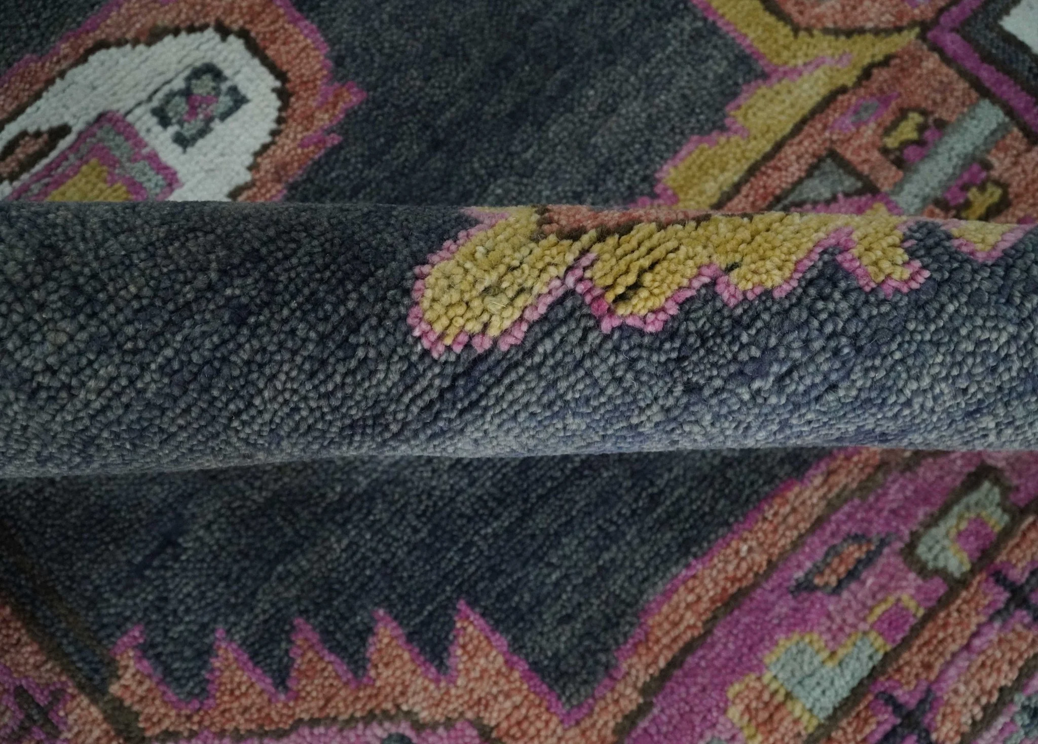 8x10 Hand Knotted Charcoal, Silver and Pink Traditional Wool Area Rug - Image 6