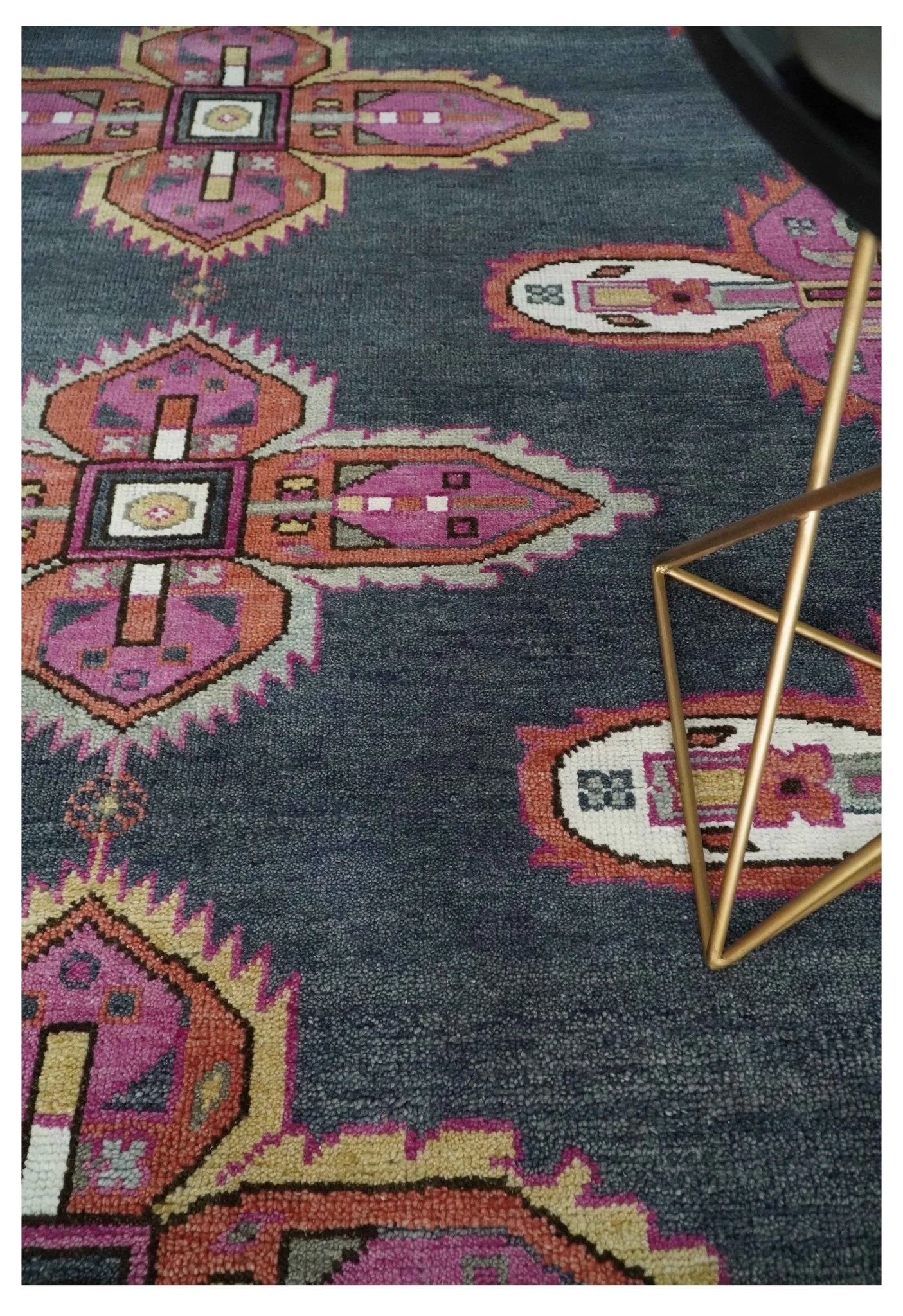 8x10 and 10x14 Hand Knotted Charcoal, Silver and Pink Traditional Wool Area Rug - Image 2