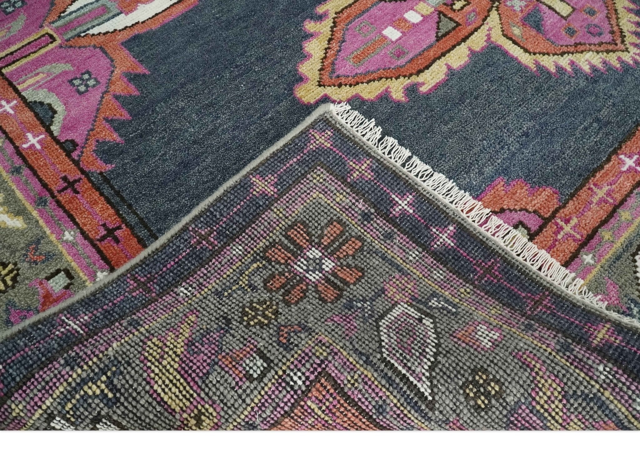 8x10 and 10x14 Hand Knotted Charcoal, Silver and Pink Traditional Wool Area Rug - Image 7