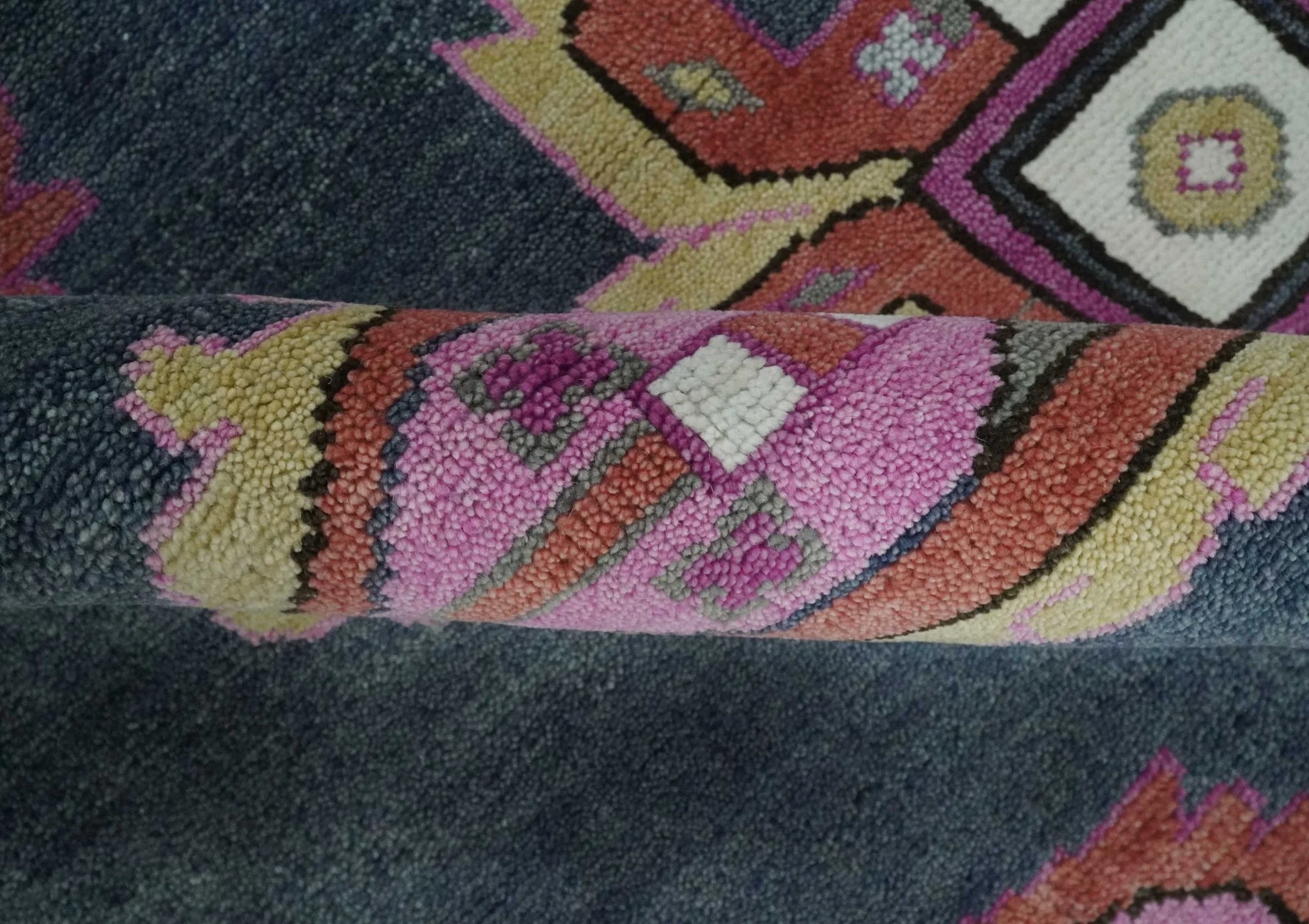 Hand Knotted Charcoal, Silver and Pink Traditional Custom Made Wool Area Rug - Image 6