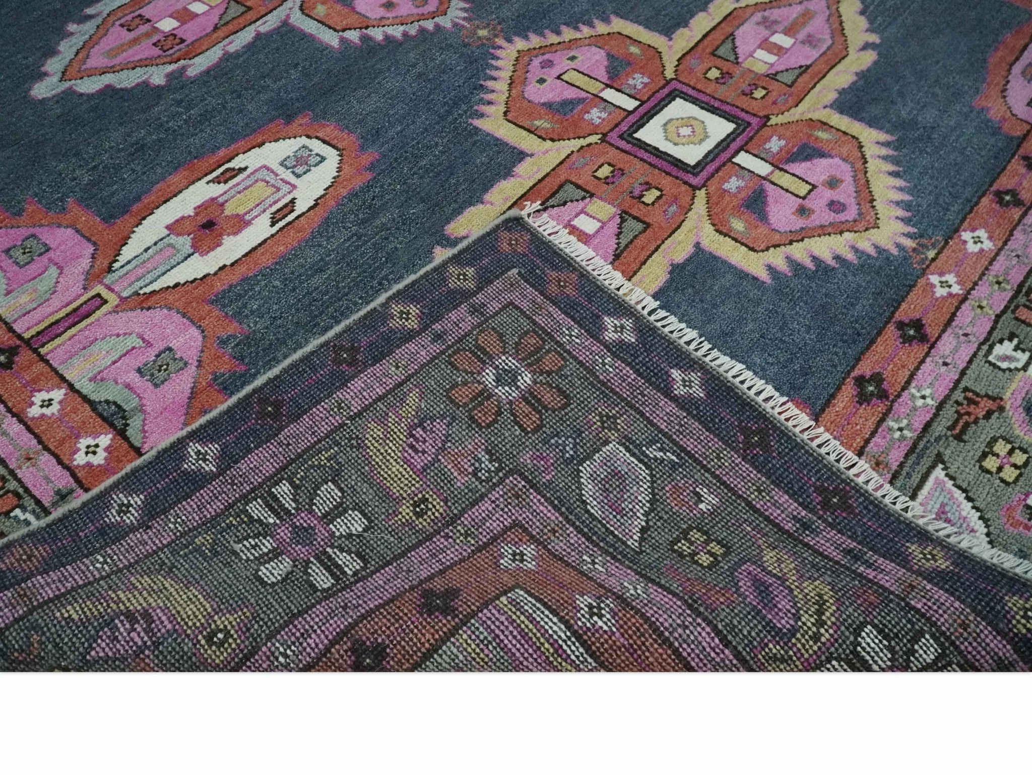 Hand Knotted Charcoal, Silver and Pink Traditional Custom Made Wool Area Rug - Image 7