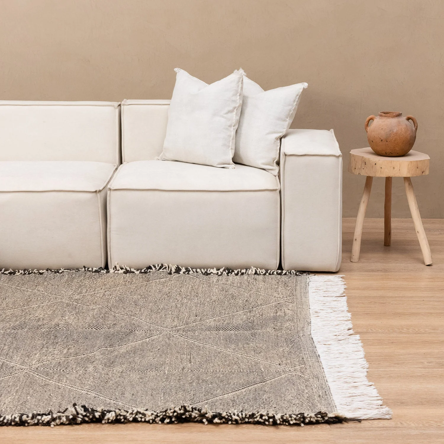 Hand Knotted Contemporary Moroccan Black And White Wool 6x8.6 Rug - Image 2