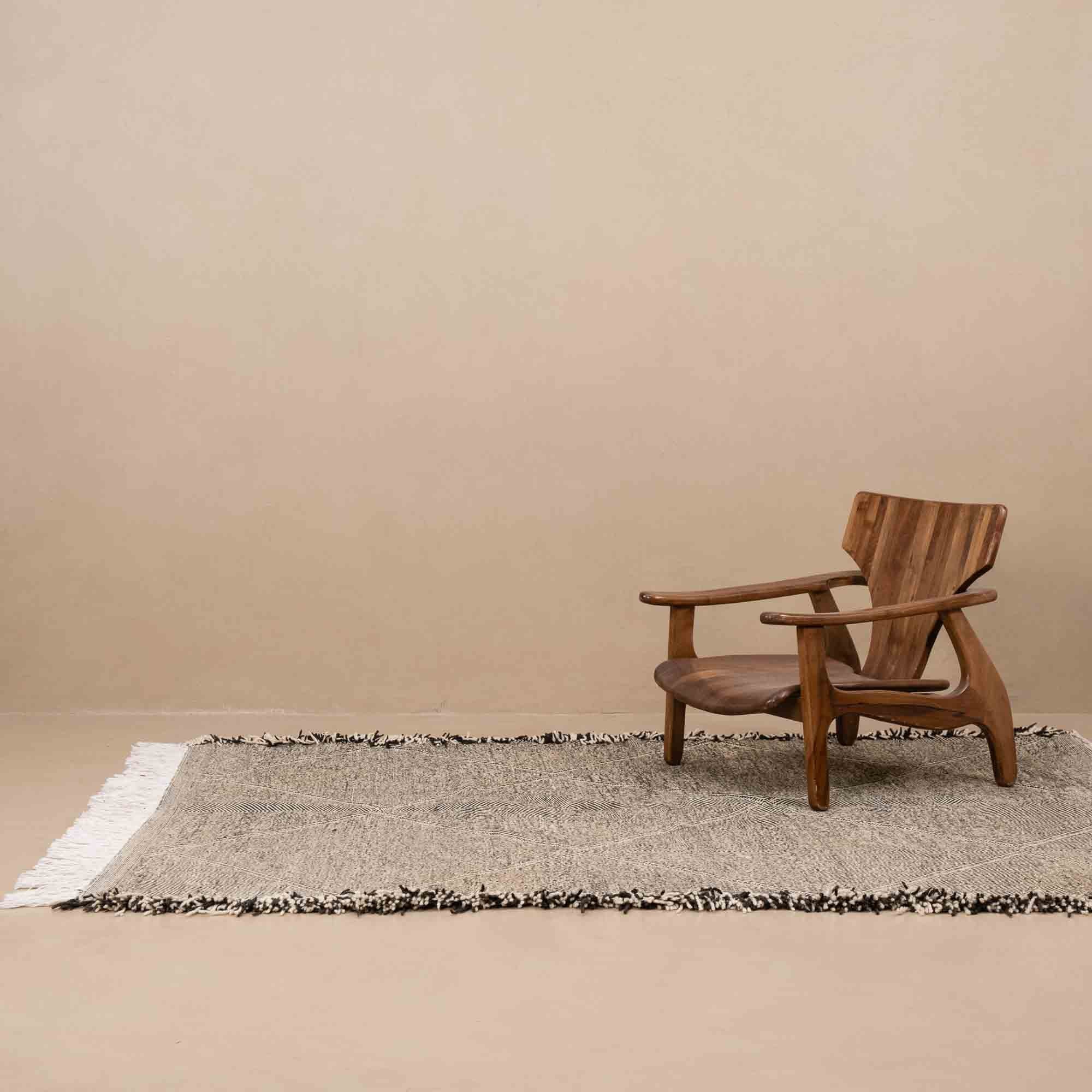 Hand Knotted Contemporary Moroccan Black And White Wool 6x8.6 Rug - Image 7