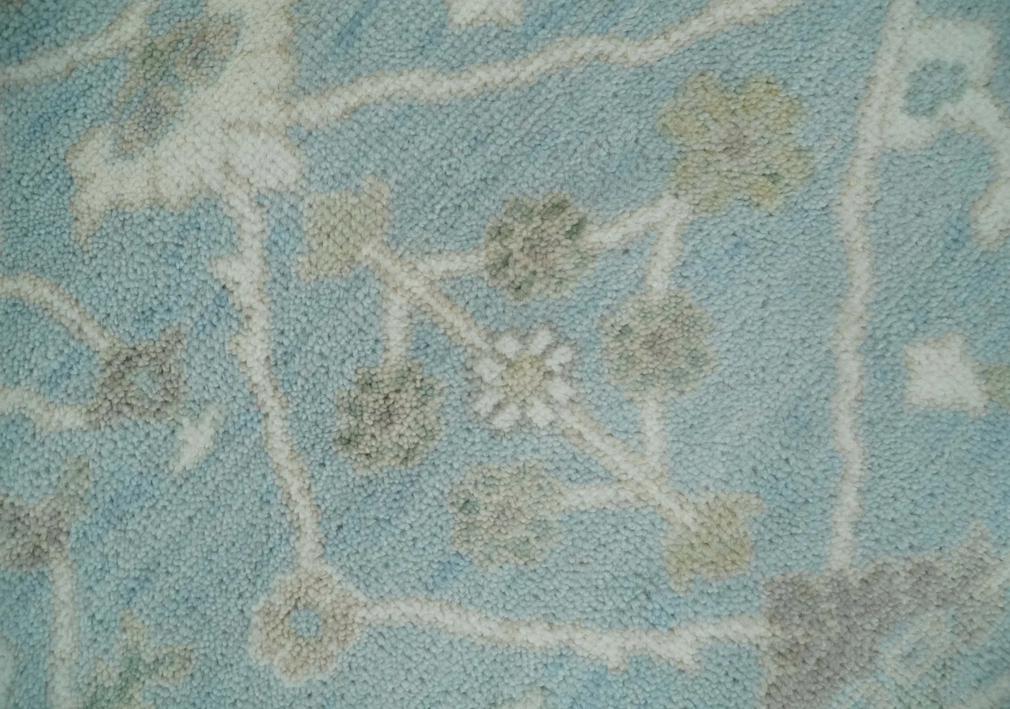Hand Knotted Custom Made Oriental Oushak Aqua, Ivory and Beige Wool Area Rug - Image 4