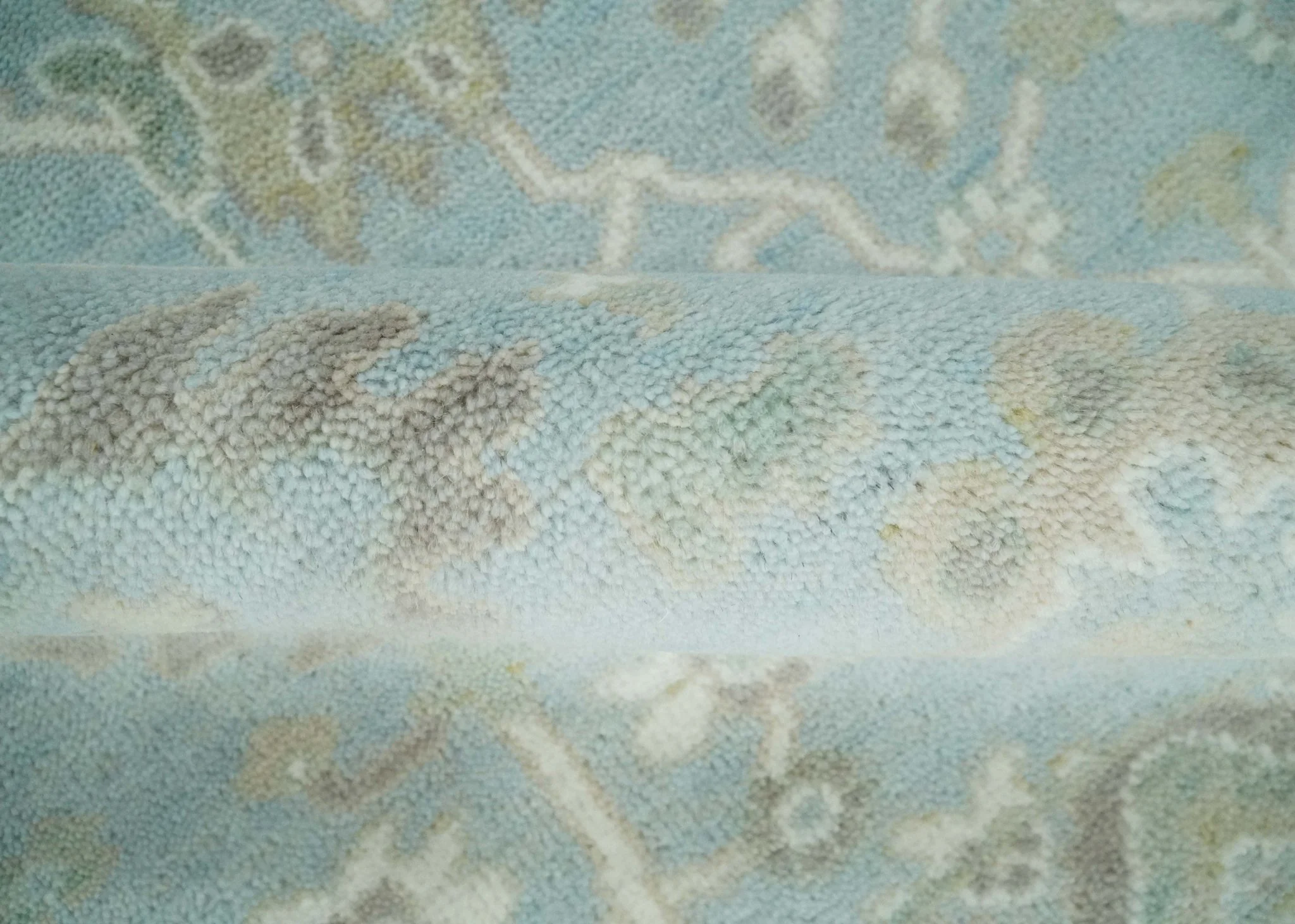 Hand Knotted Custom Made Oriental Oushak Aqua, Ivory and Beige Wool Area Rug - Image 7