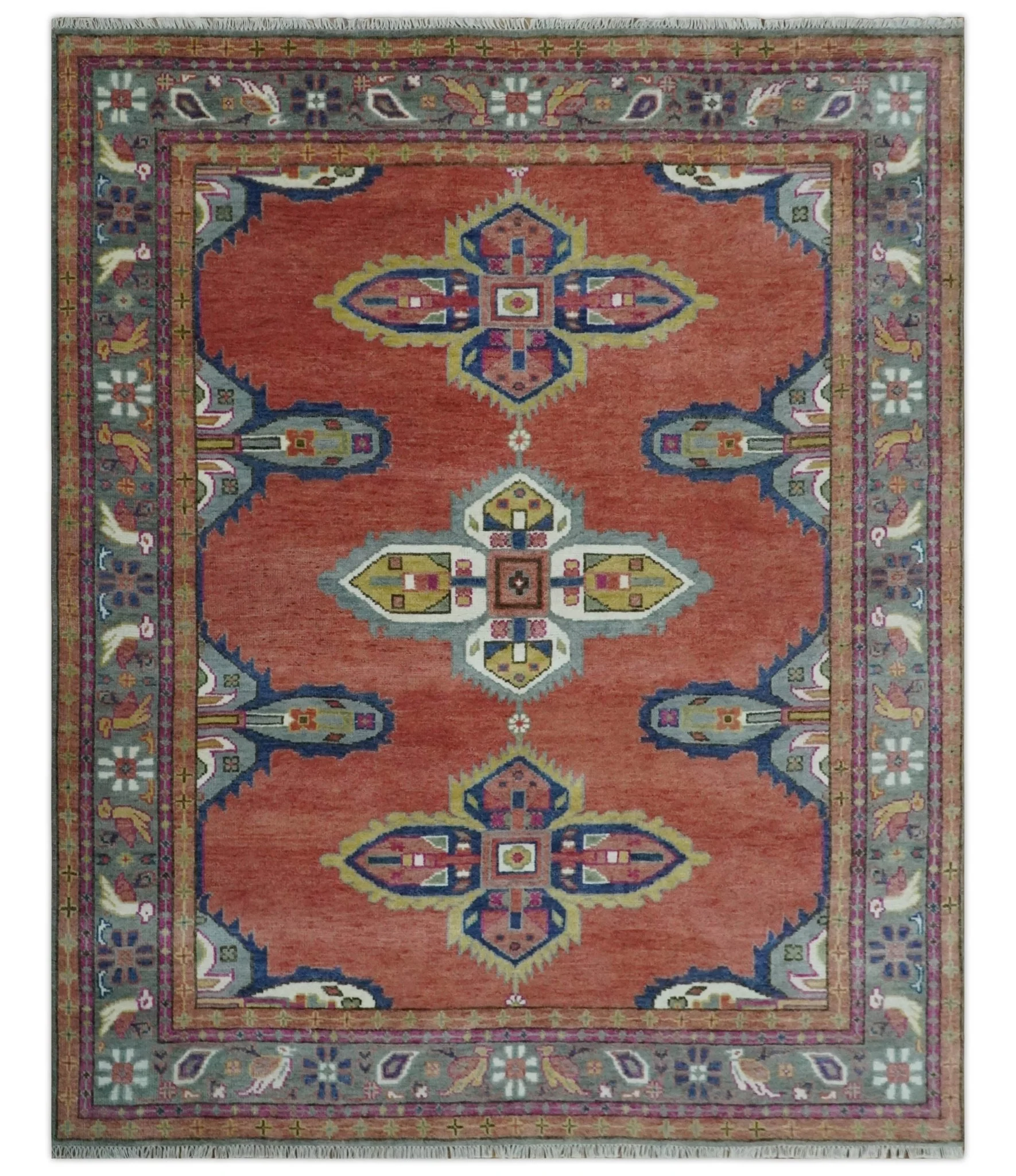 8x10, 9.5x12 and 10x14 Hand Knotted Dark Peach and Silver Traditional Wool Rug - Image 12