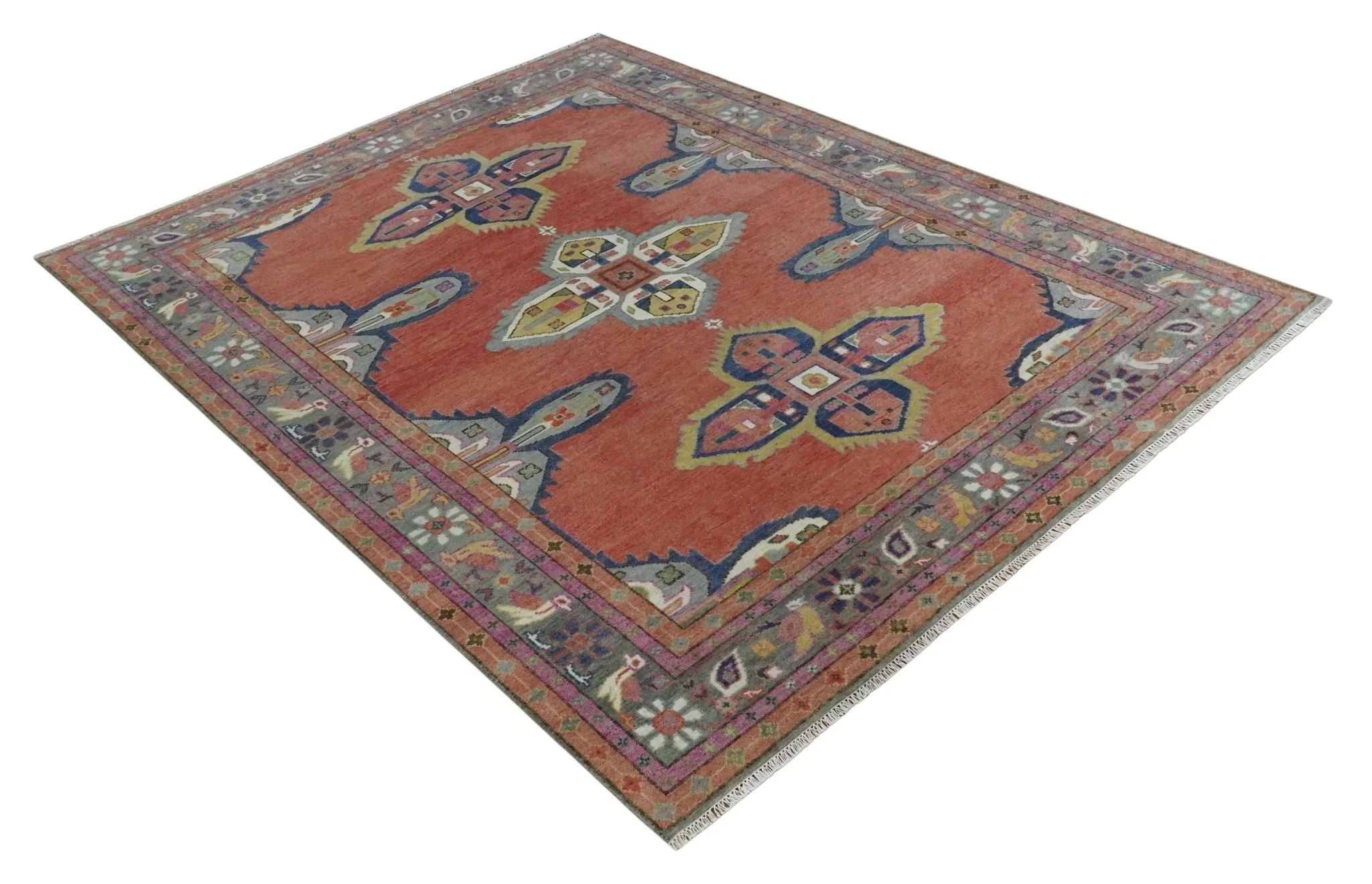 8x10, 9.5x12 and 10x14 Hand Knotted Dark Peach and Silver Traditional Wool Rug - Image 9