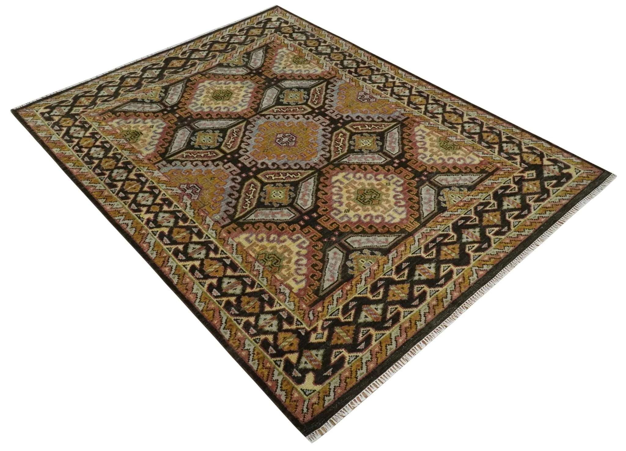 Olive, Gold, Black and Brown Oriental Traditional Hand Knotted Multi Size Wool Area Rug, Living Room and Bedroom Rug - Image 10