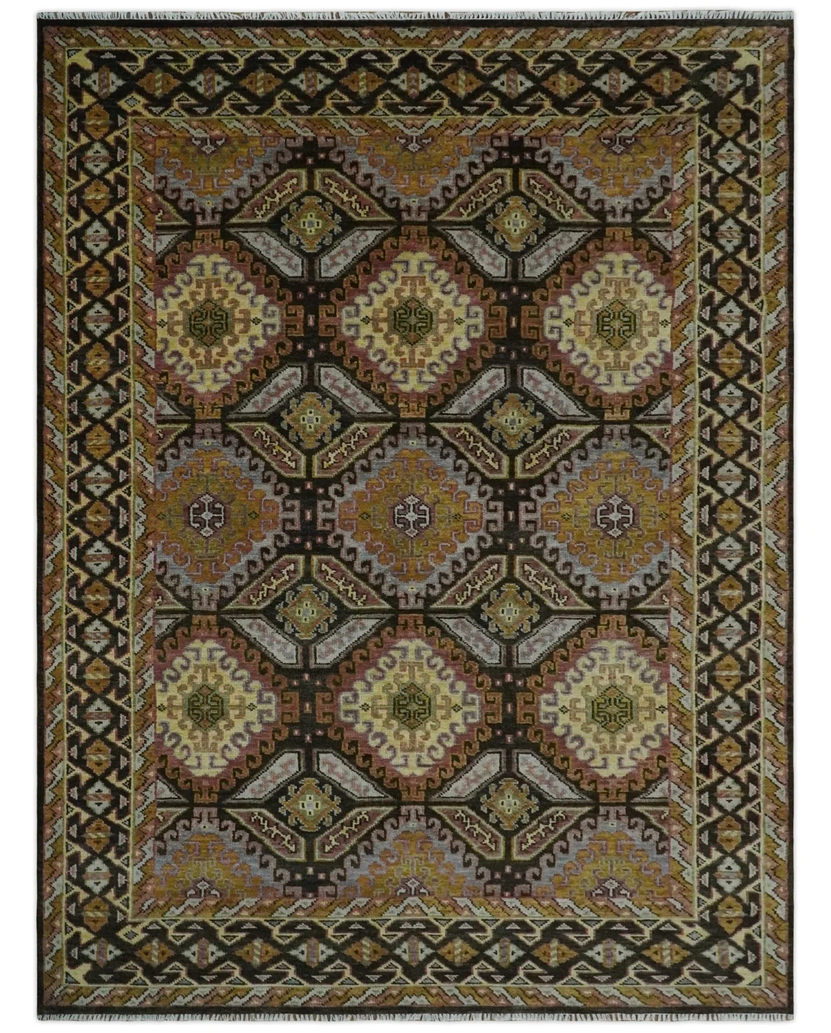 Olive, Gold, Black and Brown Oriental Traditional Hand Knotted Multi Size Wool Area Rug, Living Room and Bedroom Rug - Image 11