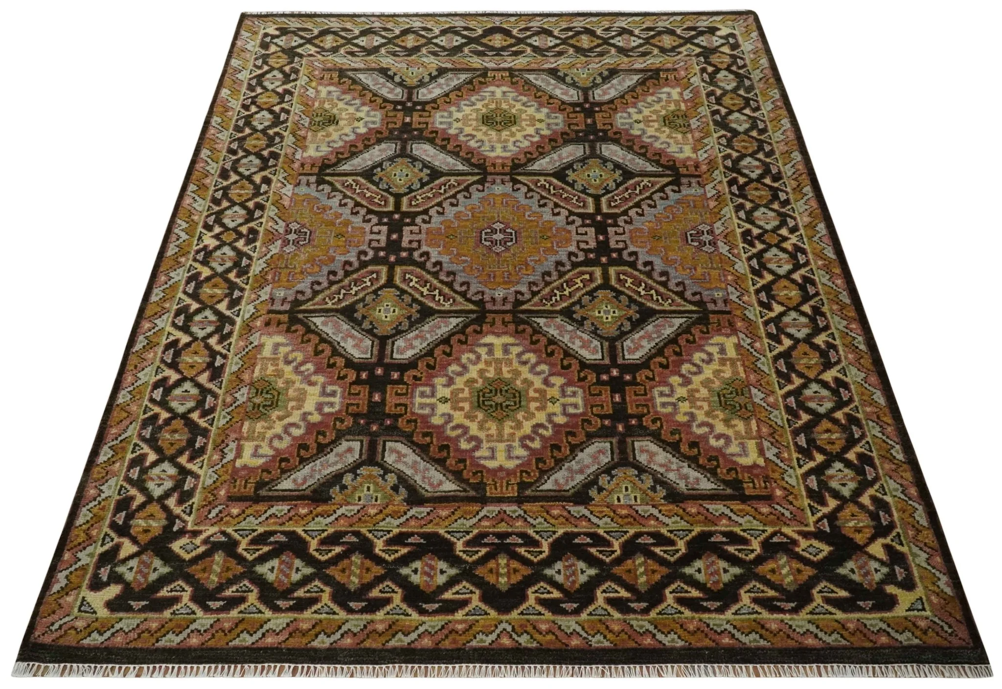 Olive, Gold, Black and Brown Oriental Traditional Hand Knotted Multi Size Wool Area Rug, Living Room and Bedroom Rug - Image 9