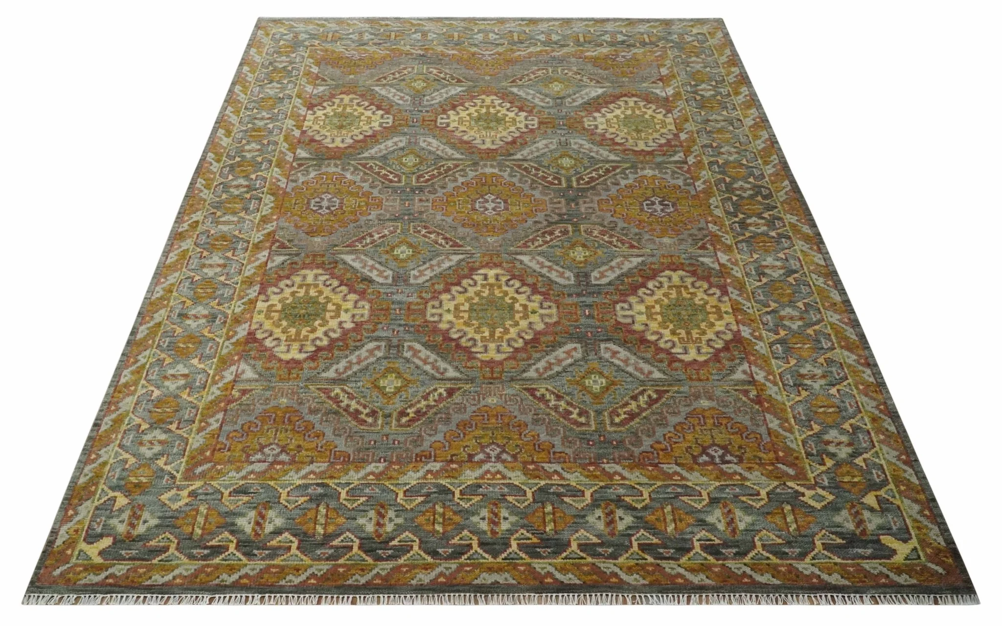 Custom Made Hand Knotted Gold and Gray Multi Size Oriental Traditional Wool Area Rug - Image 10