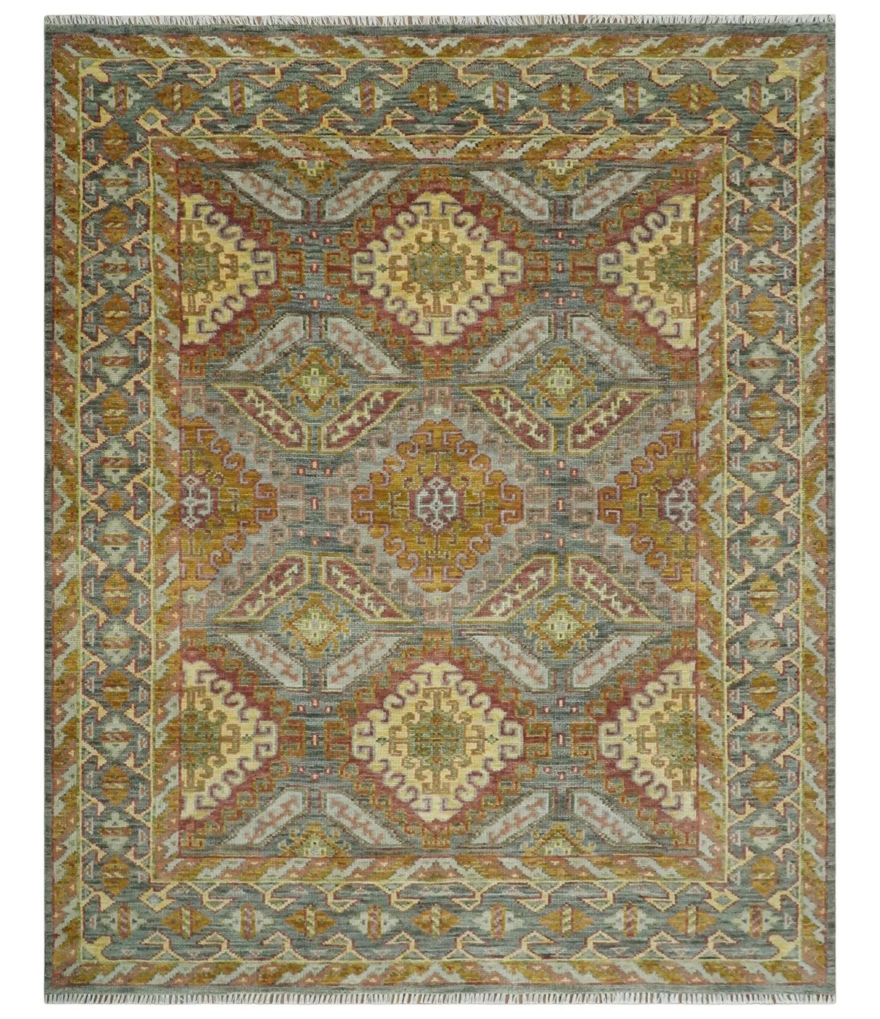 Custom Made Hand Knotted Gold and Gray Multi Size Oriental Traditional Wool Area Rug - Image 11