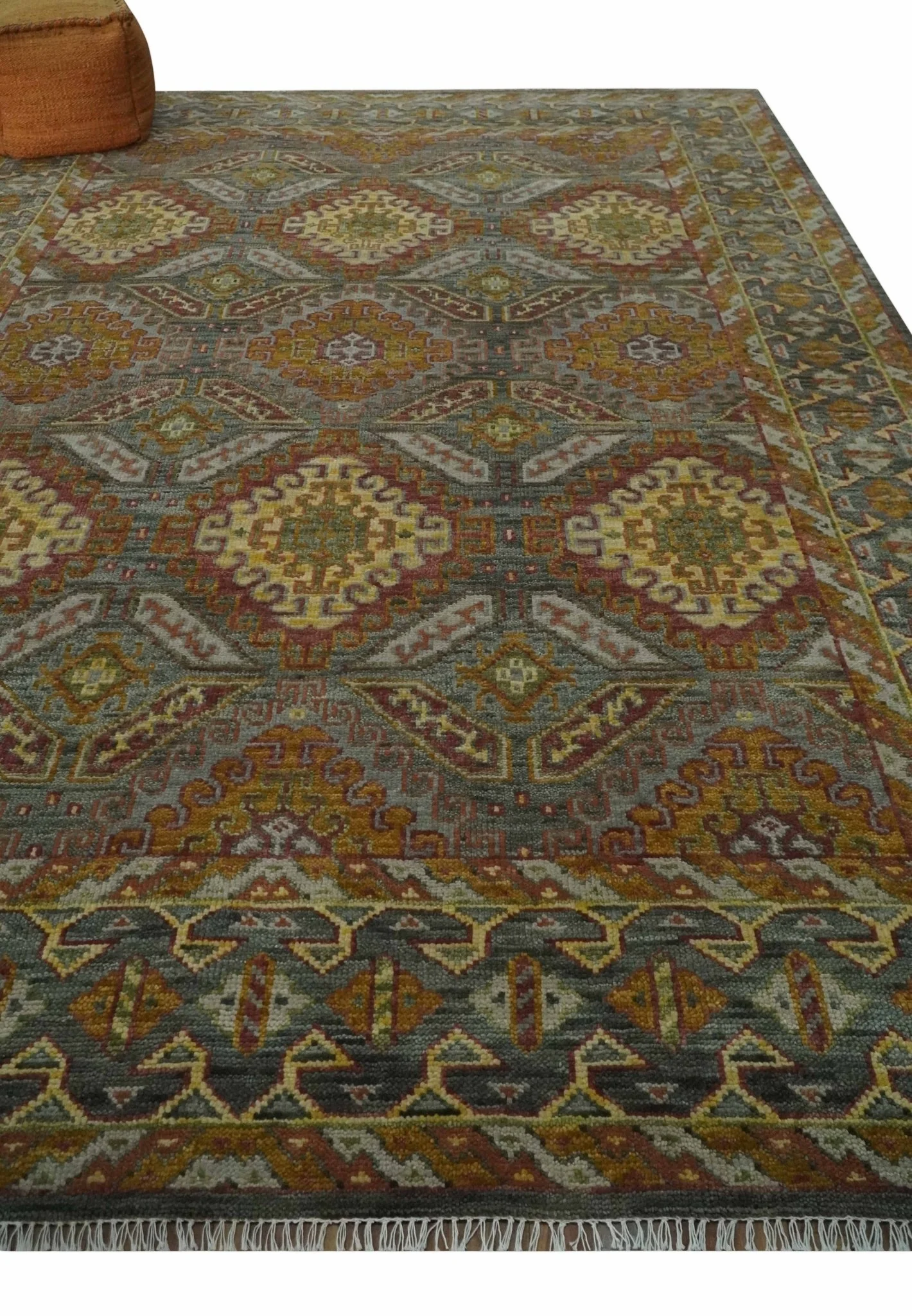 Custom Made Hand Knotted Gold and Gray Multi Size Oriental Traditional Wool Area Rug - Image 3