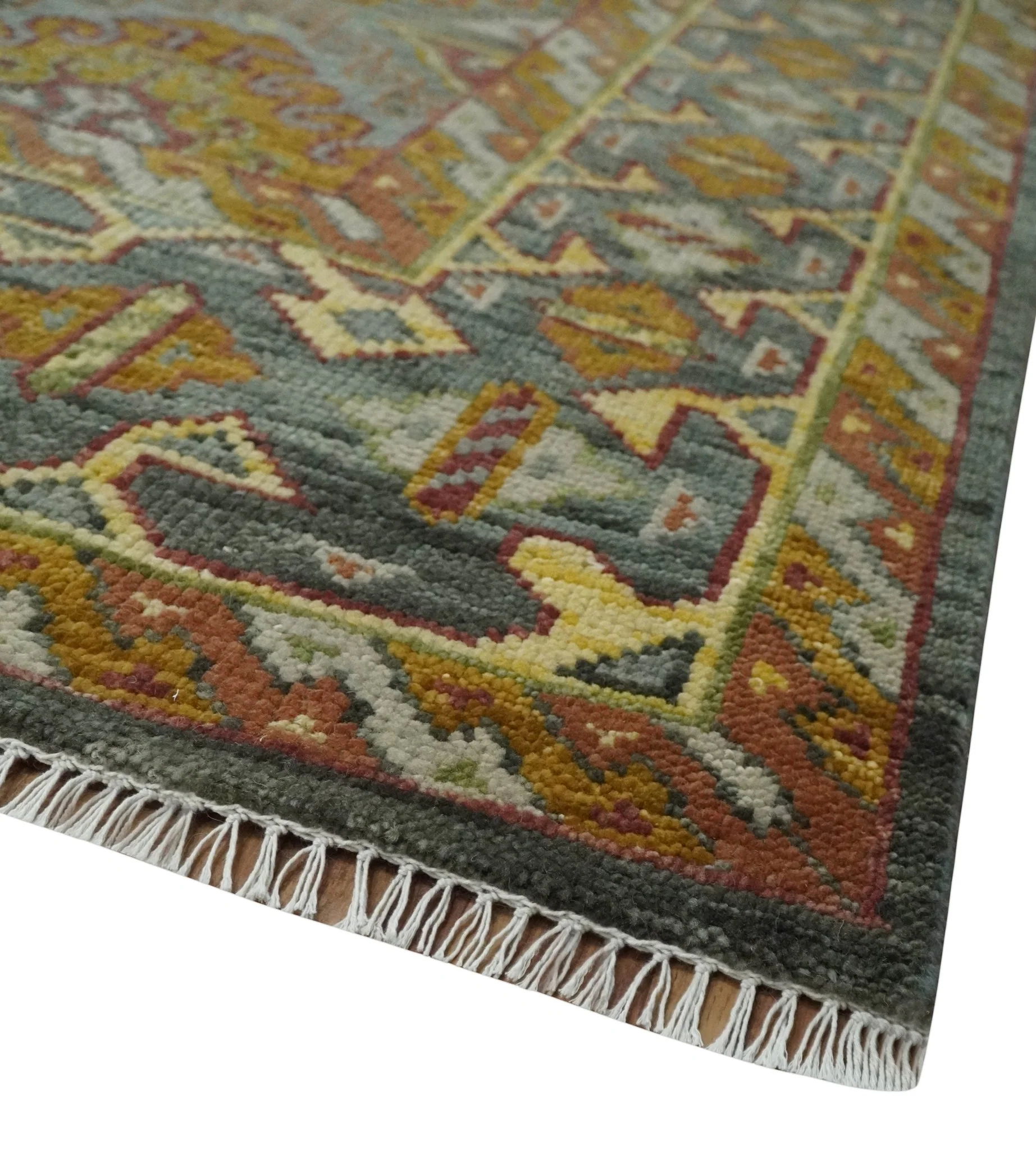 Custom Made Hand Knotted Gold and Gray Multi Size Oriental Traditional Wool Area Rug - Image 5