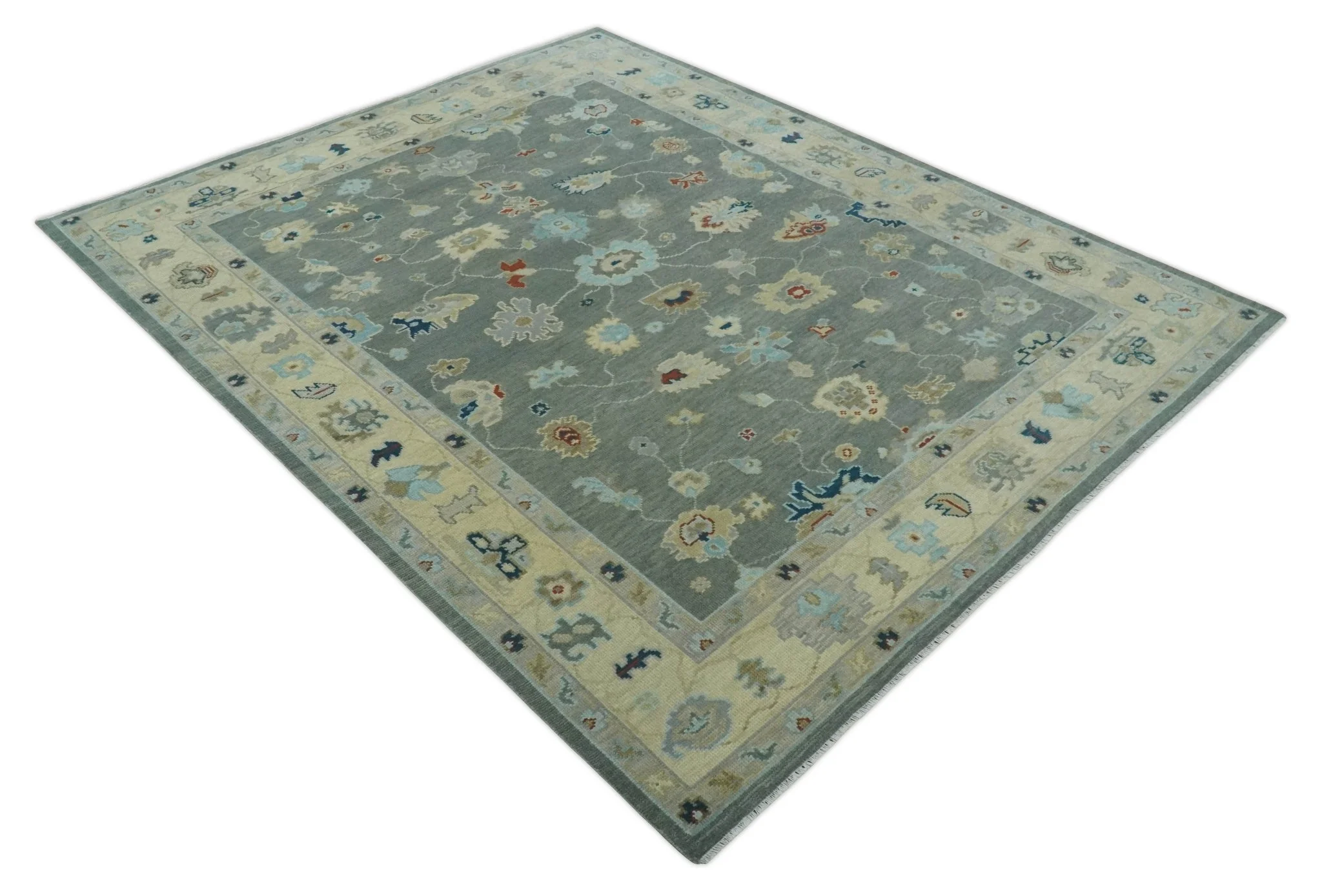Hand knotted Gray and Beige Traditional Oushak Wool Area Rug - Image 10