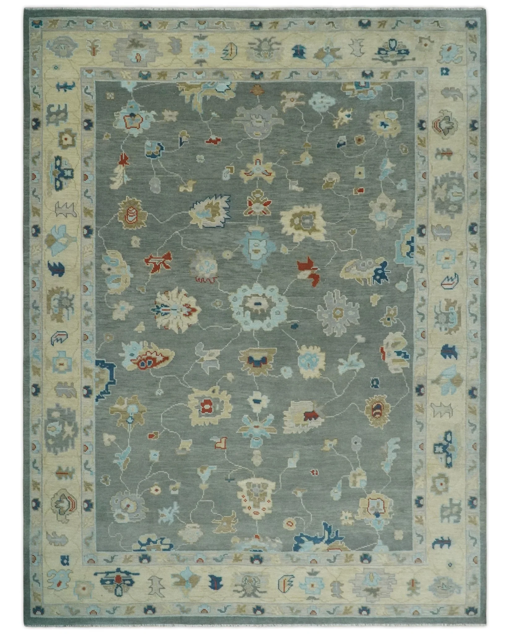 Hand knotted Gray and Beige Traditional Oushak Wool Area Rug - Image 11