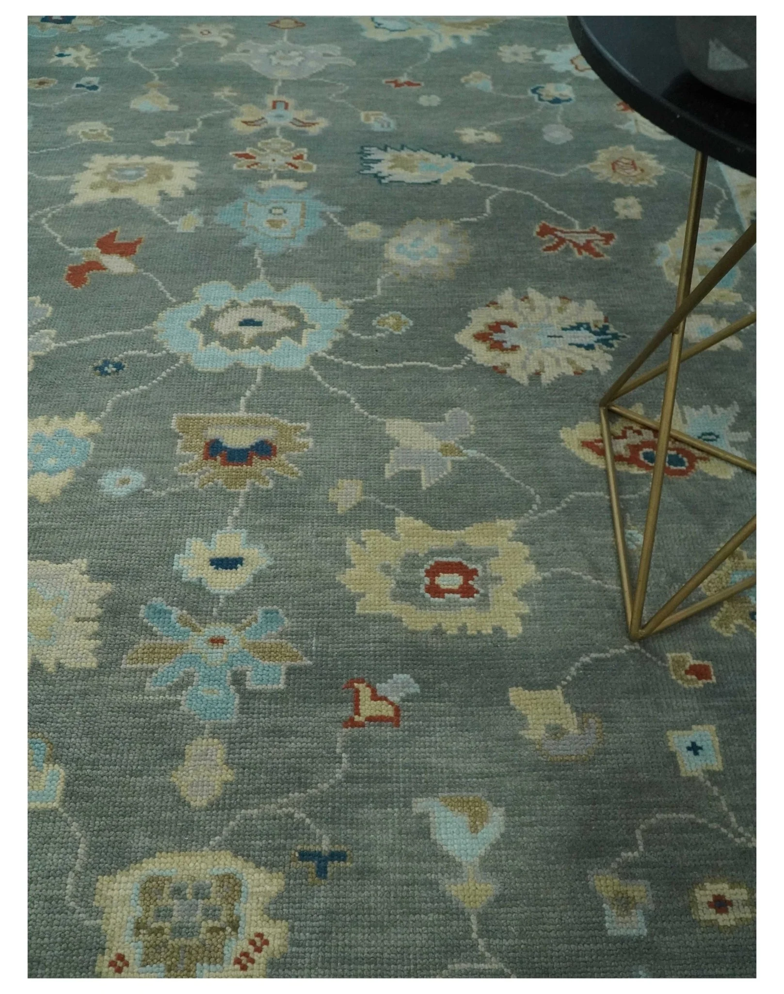 Hand knotted Gray and Beige Traditional Oushak Wool Area Rug - Image 2