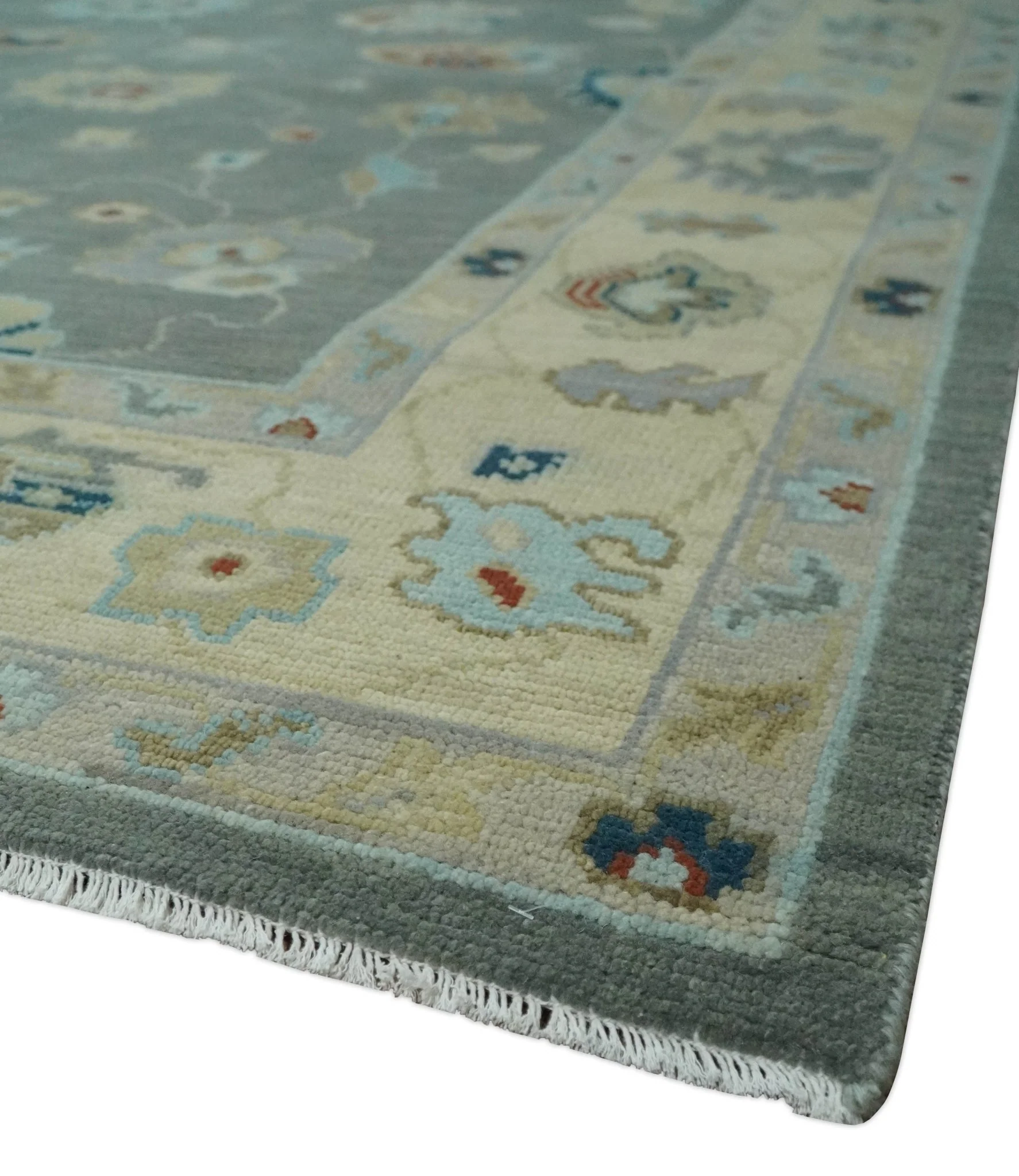 Hand knotted Gray and Beige Traditional Oushak Wool Area Rug - Image 5