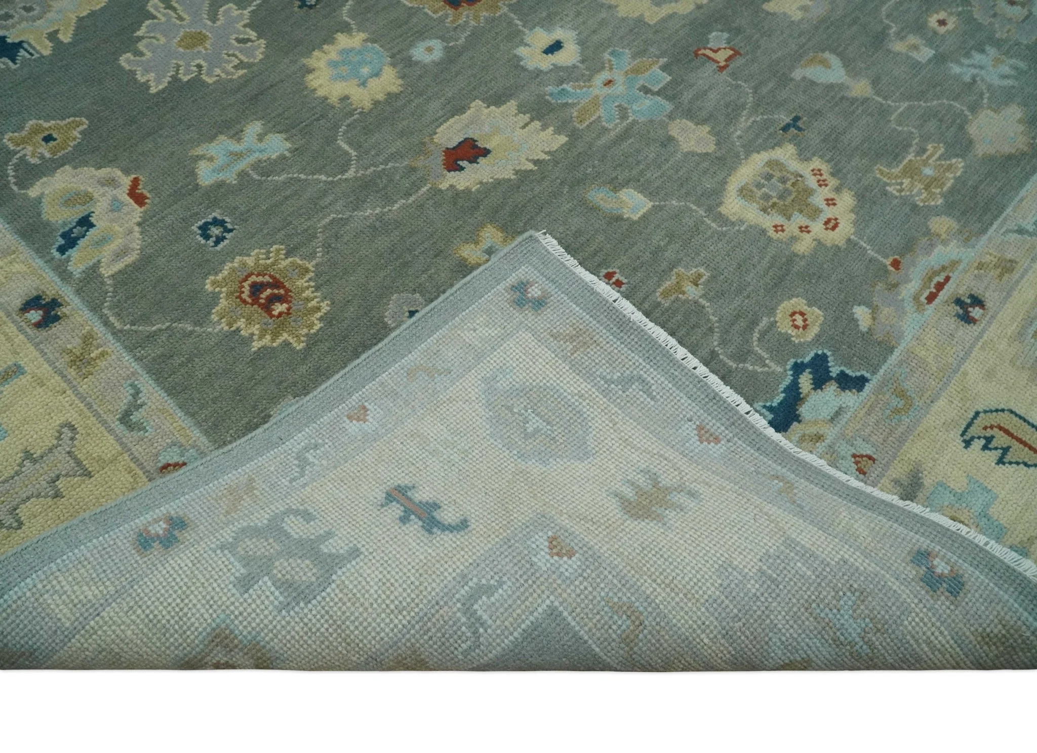 Hand knotted Gray and Beige Traditional Oushak Wool Area Rug - Image 6